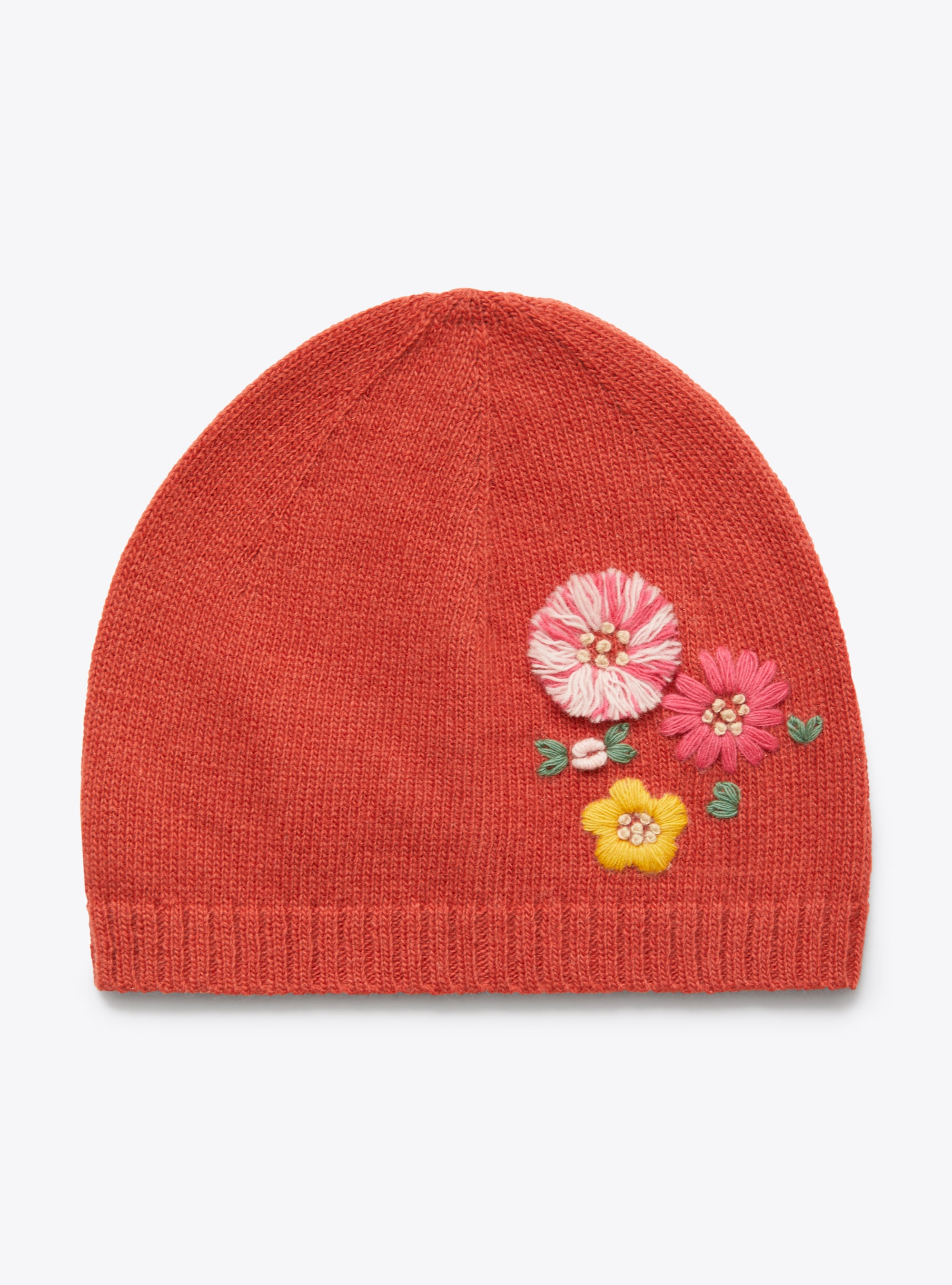 Brick-red beanie with embroidered flowers - Accessories - Il Gufo