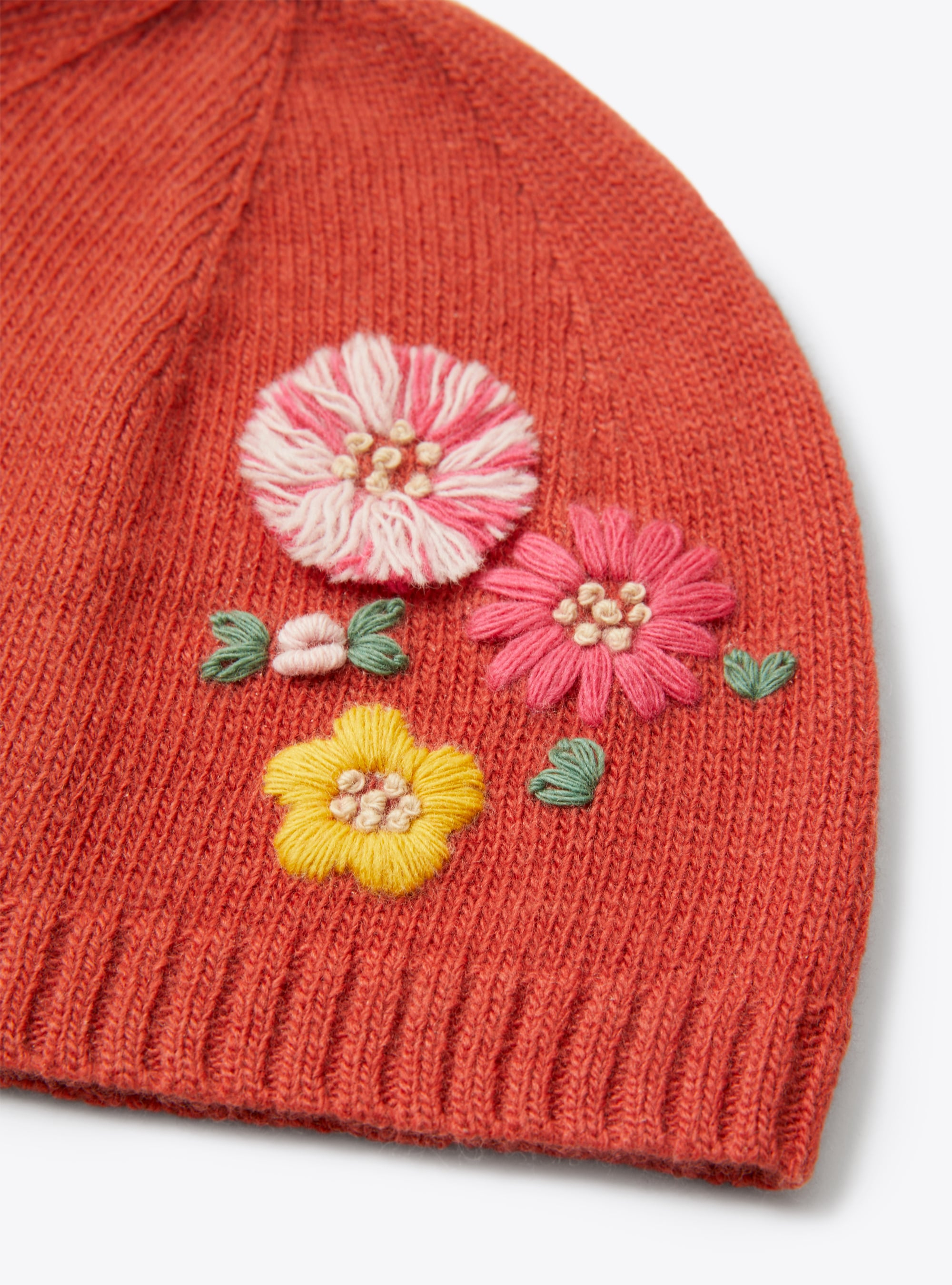 Mütze mit Blumenstickerei in Ziegelrot - Rot | Il Gufo