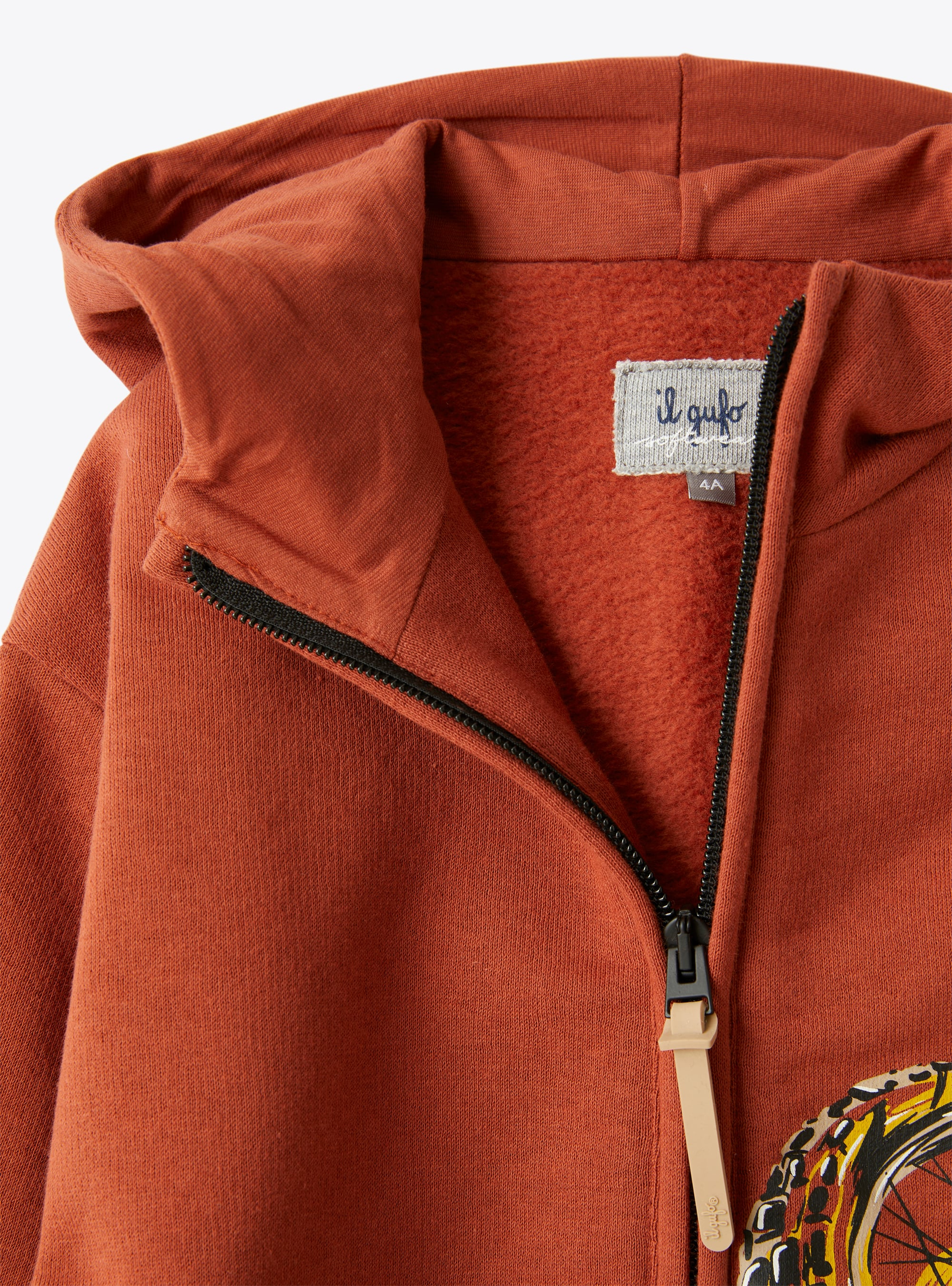 Hooded sweatshirt with biker print design - Orange | Il Gufo