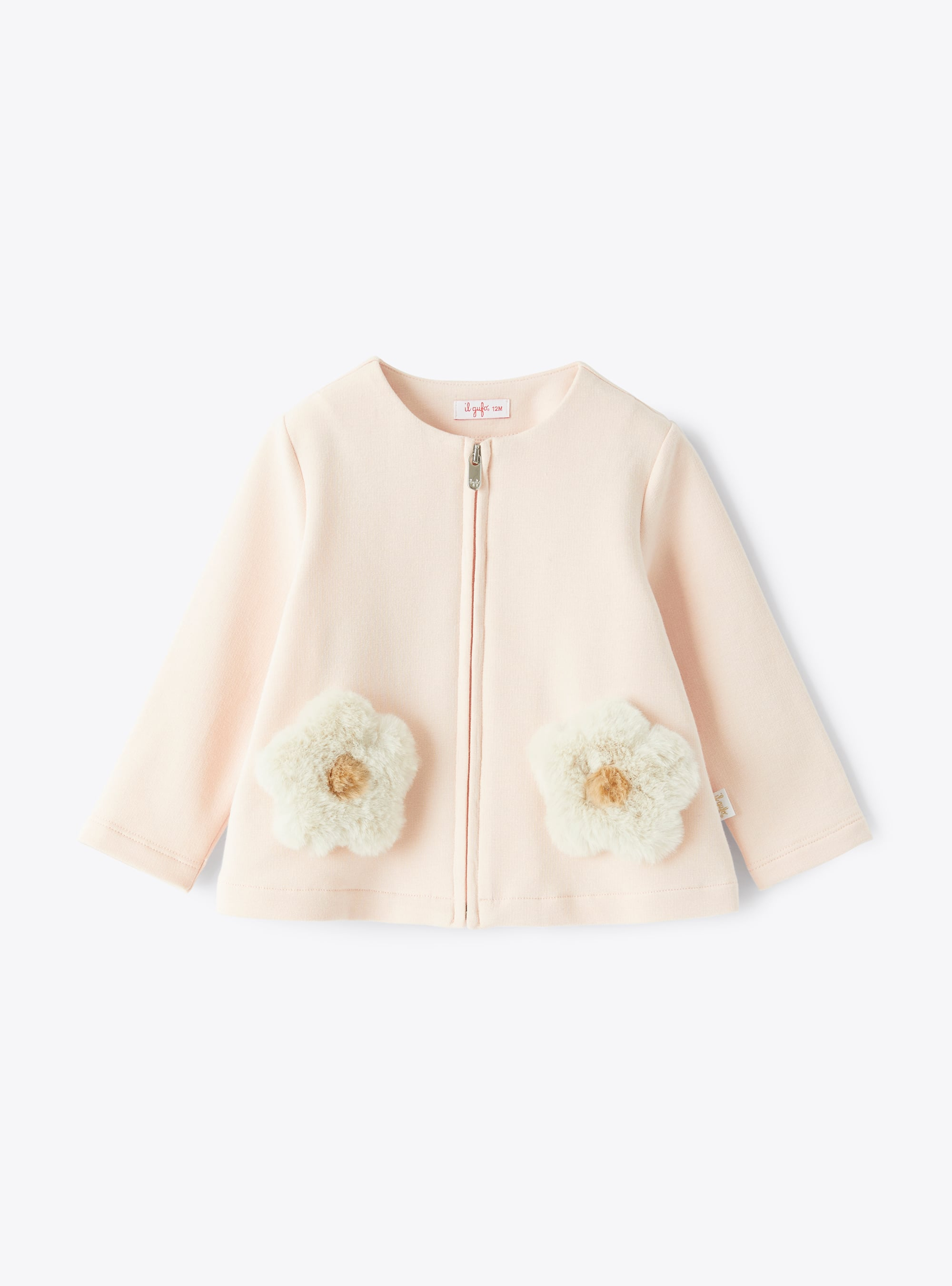 Fleece jacket with faux-fur flowers - Pink | Il Gufo
