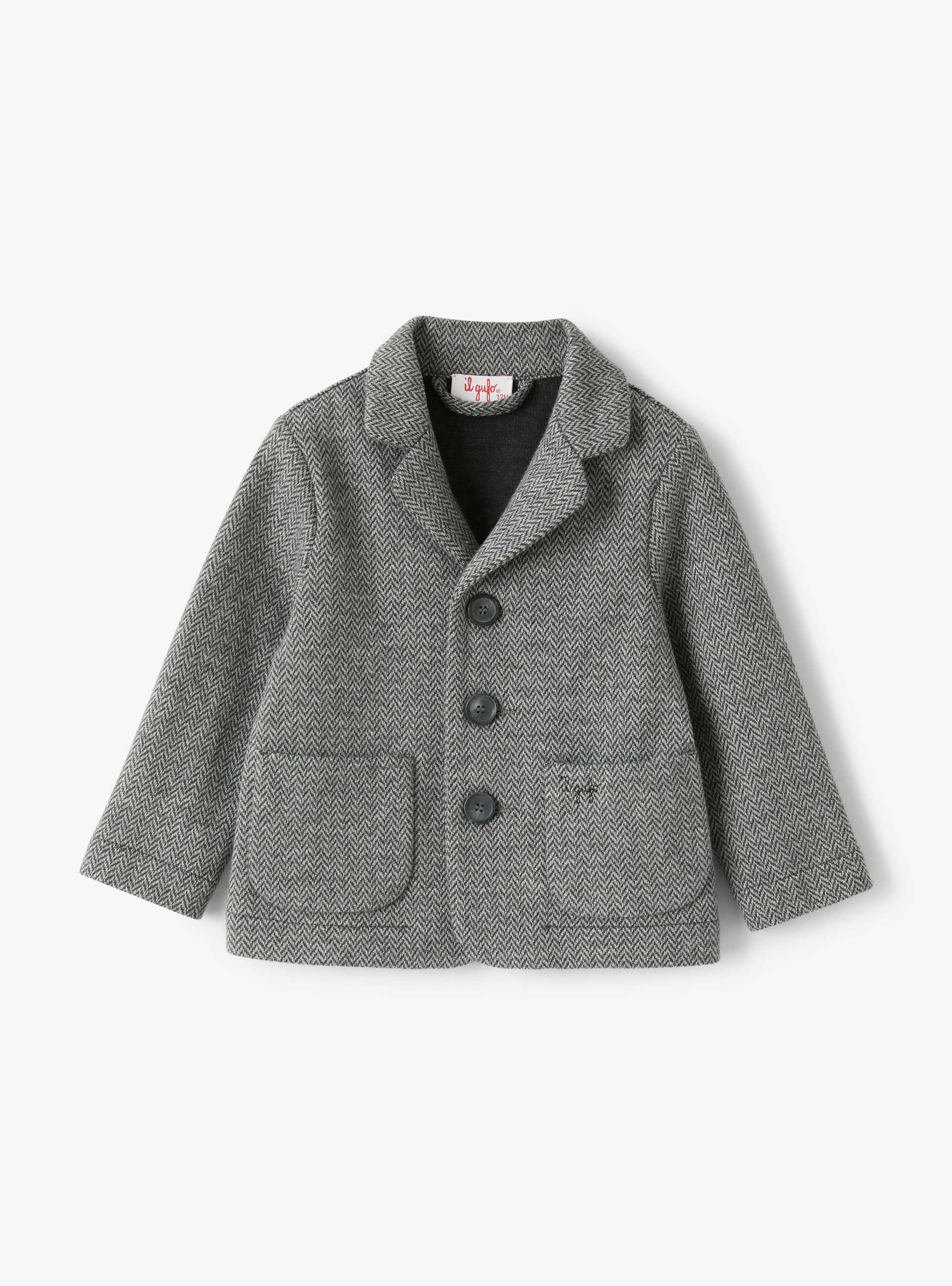 Blazer in grey herringbone-patterned cotton - Jackets - Il Gufo