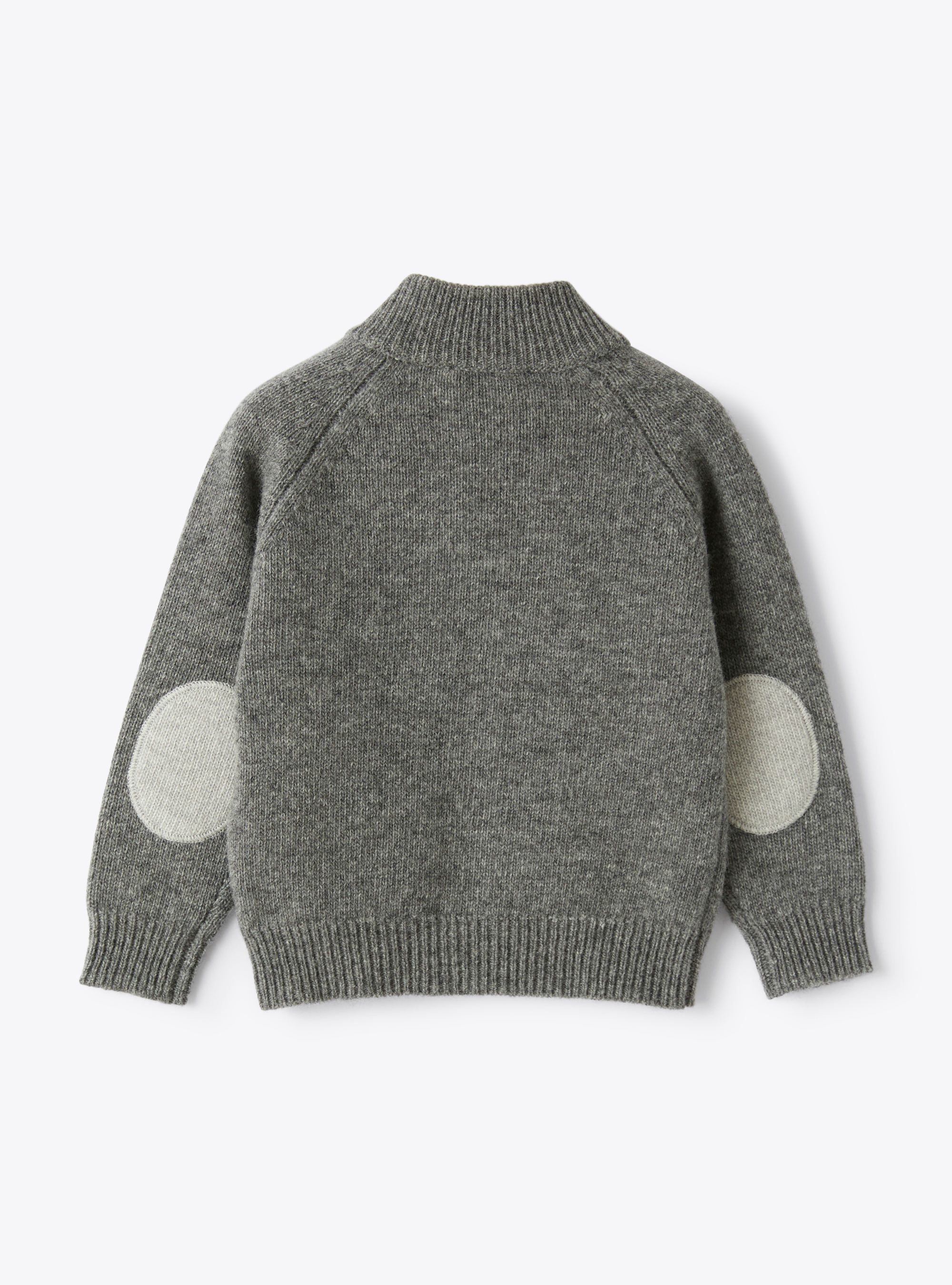 Cardigan in lana merino con toppe - Grigio | Il Gufo
