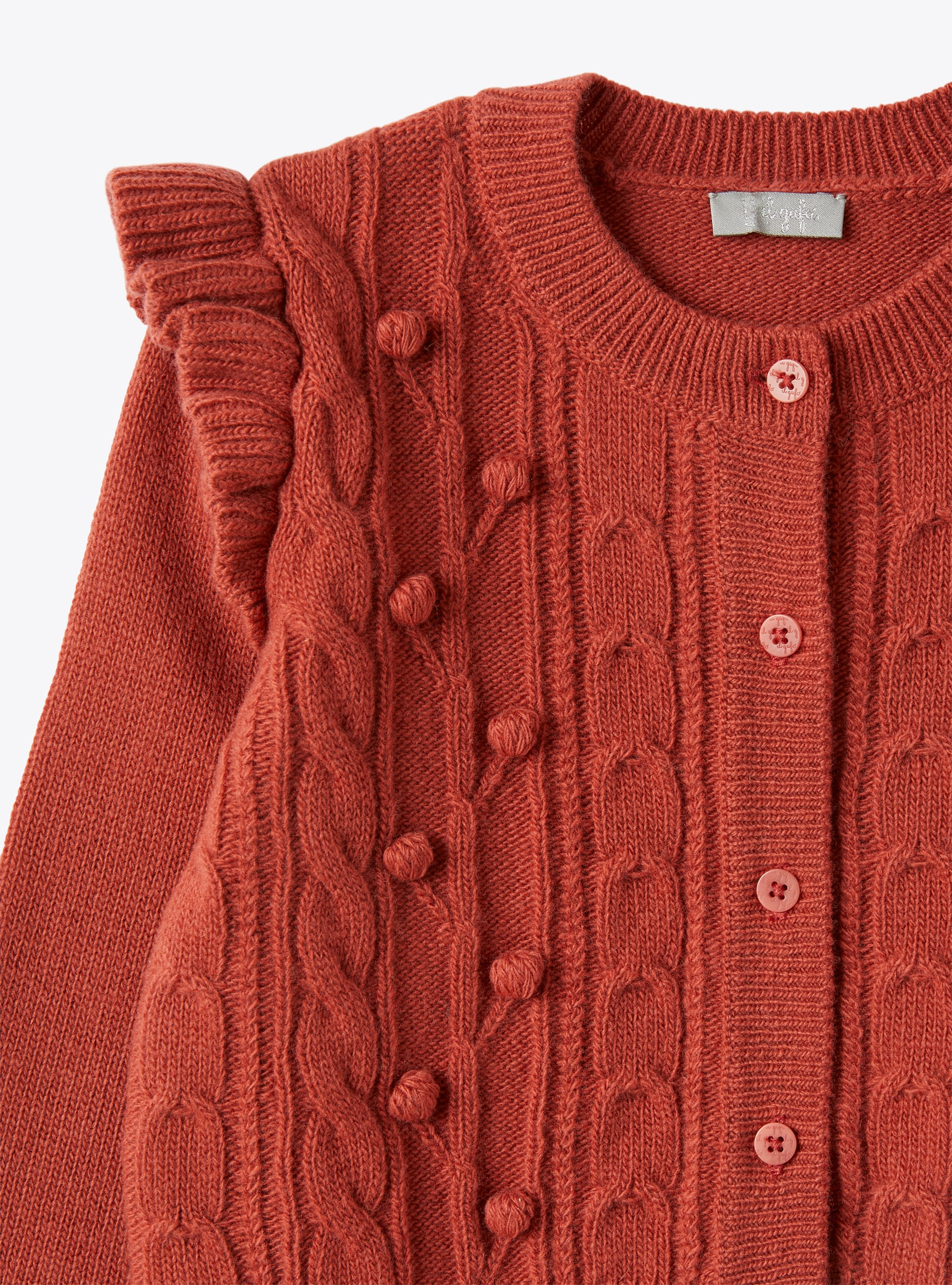 Wool cardigan with pompom embellishment - Orange | Il Gufo