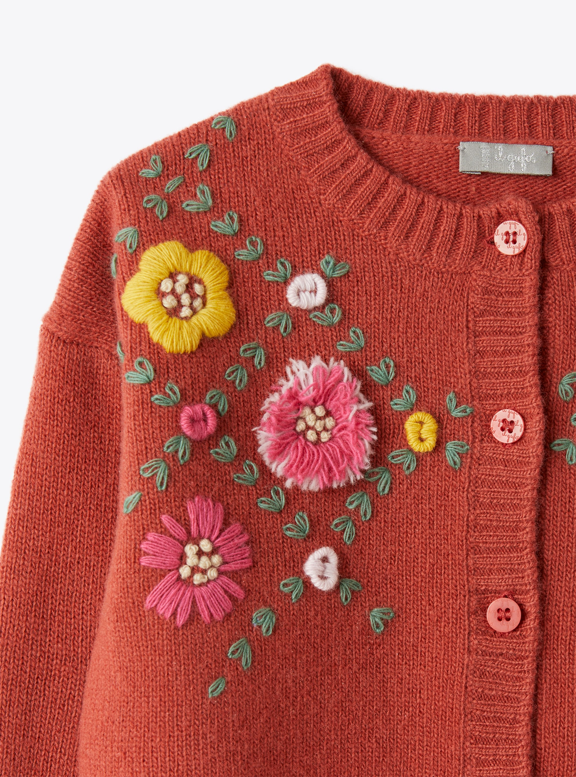 Cardigan with embroidered flowers - Red | Il Gufo