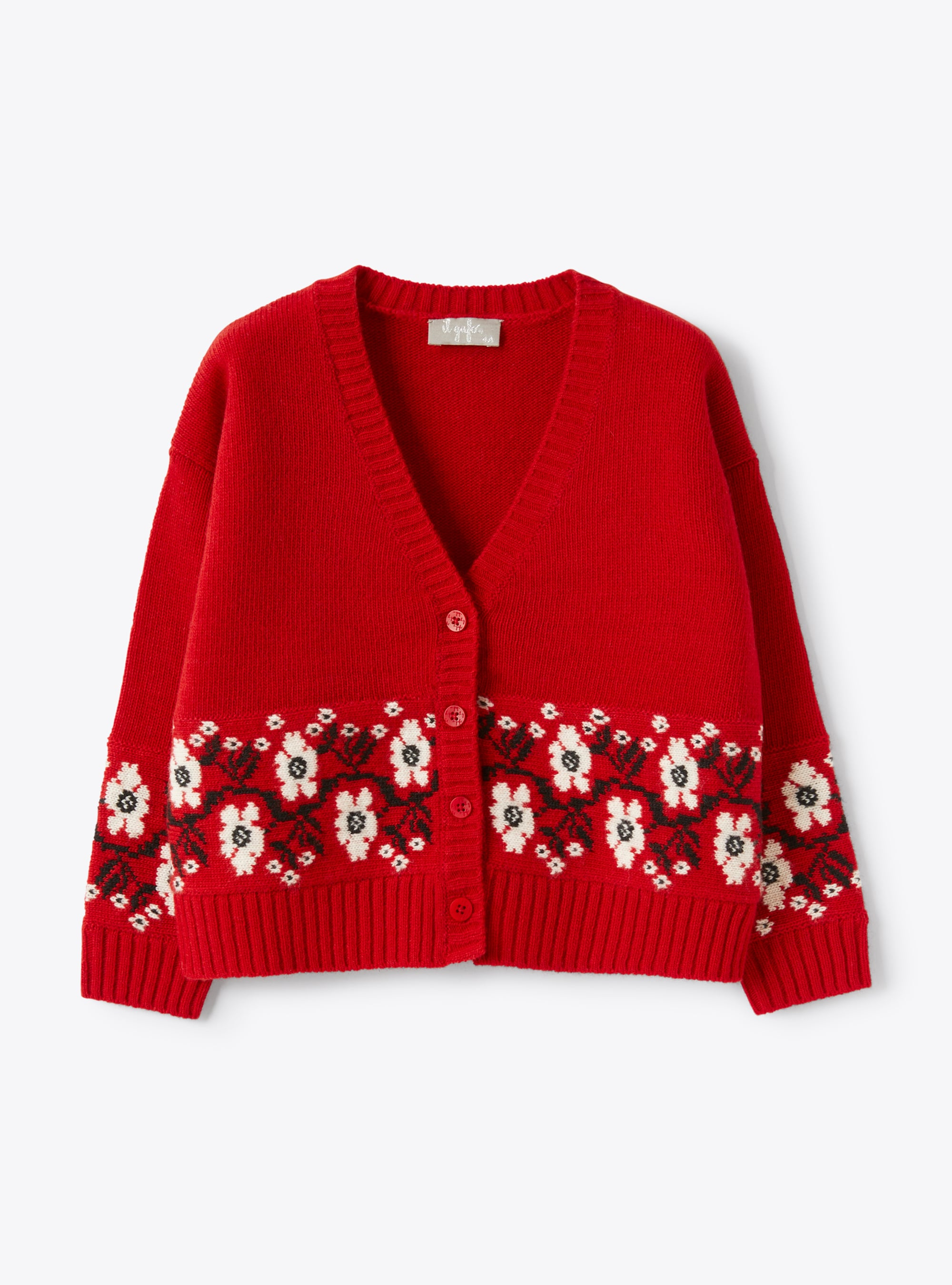 Red cardigan with inlaid floral pattern - Sweaters - Il Gufo