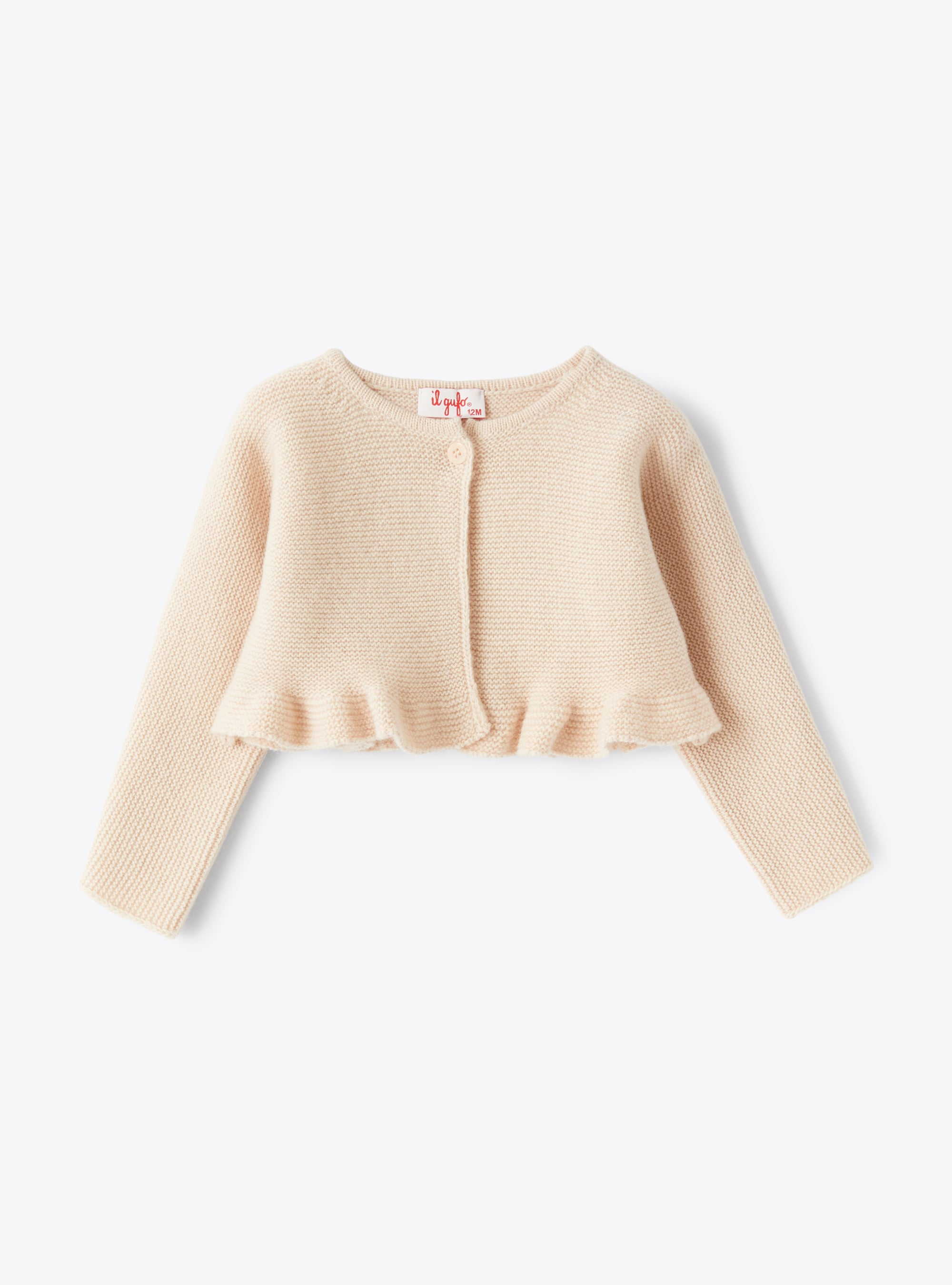 Baby girl’s tricot-knit cardigan with flounced hemline - Pink | Il Gufo