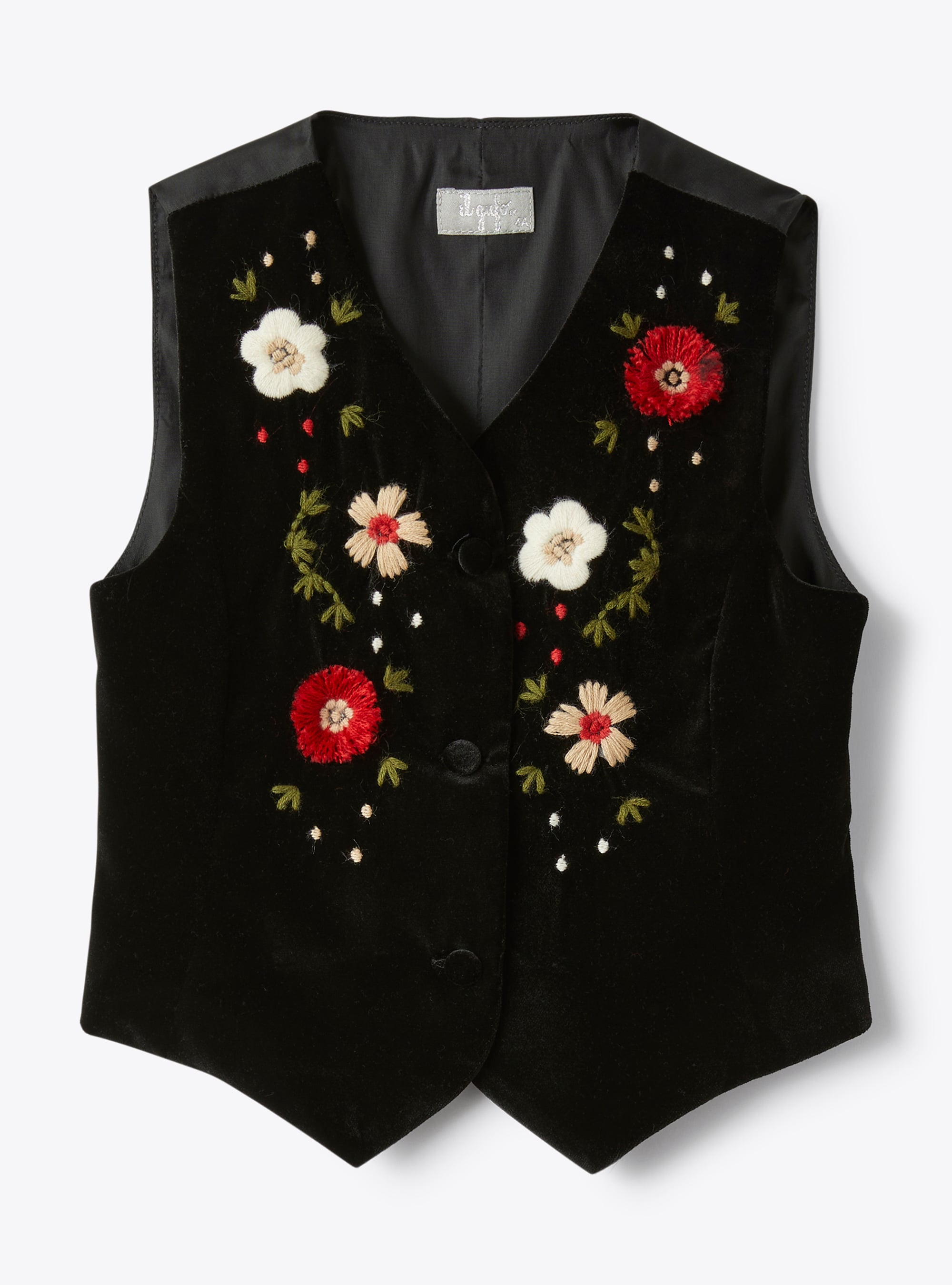 Velvet gilet with embroidered flowers - Sweaters - Il Gufo