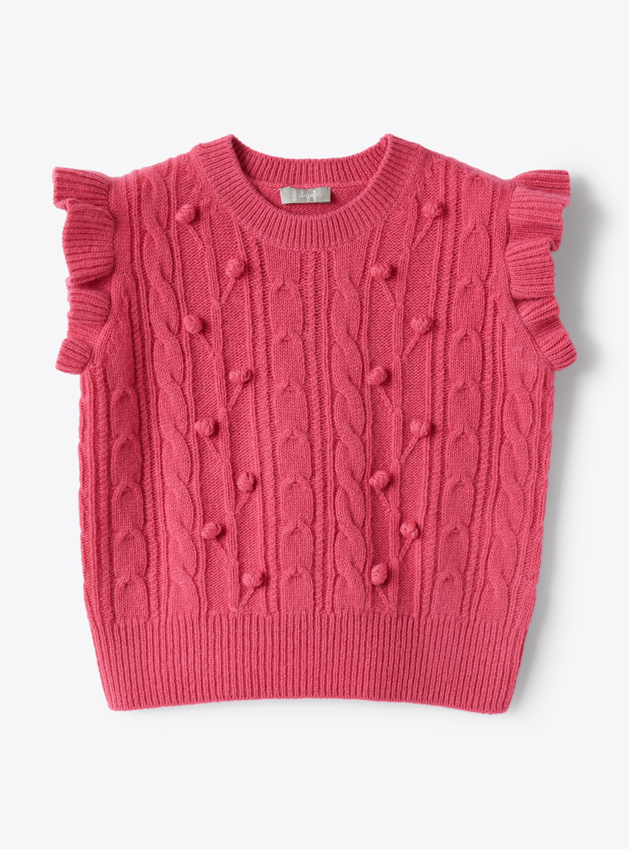 Tricot-knit gilet with fuchsia-pink pompom detail - Sweaters - Il Gufo
