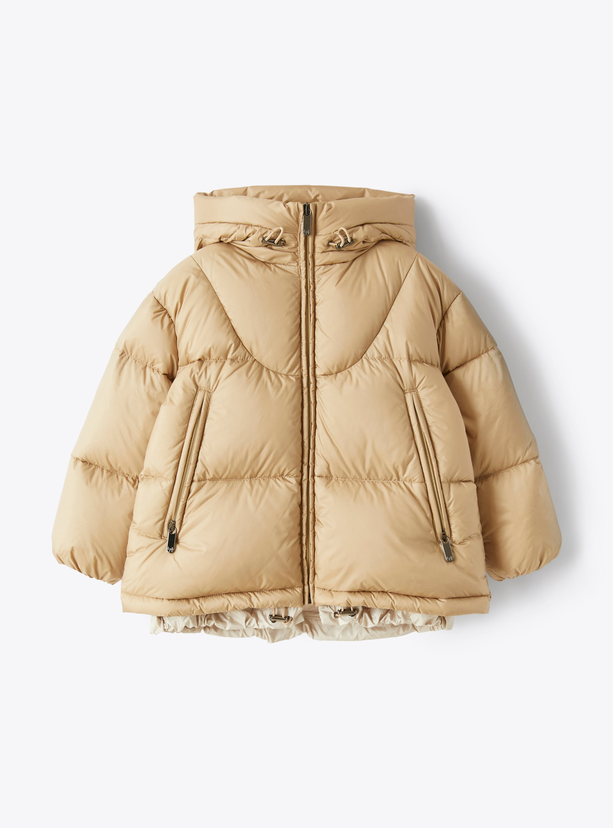 Short down jacket with teddy fleece hood - Brown | Il Gufo