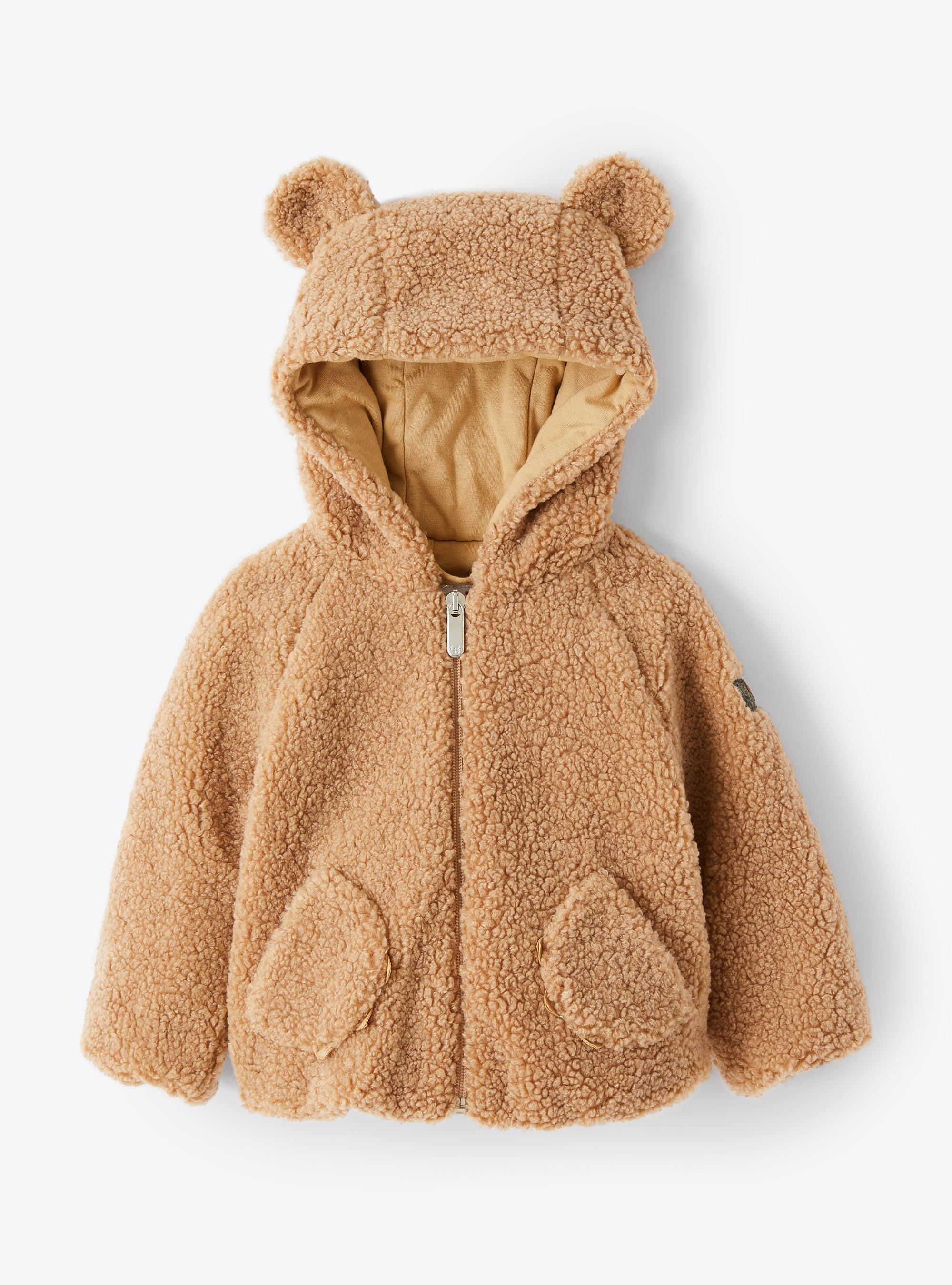 Hooded beige teddy fleece jacket - Coats - Il Gufo