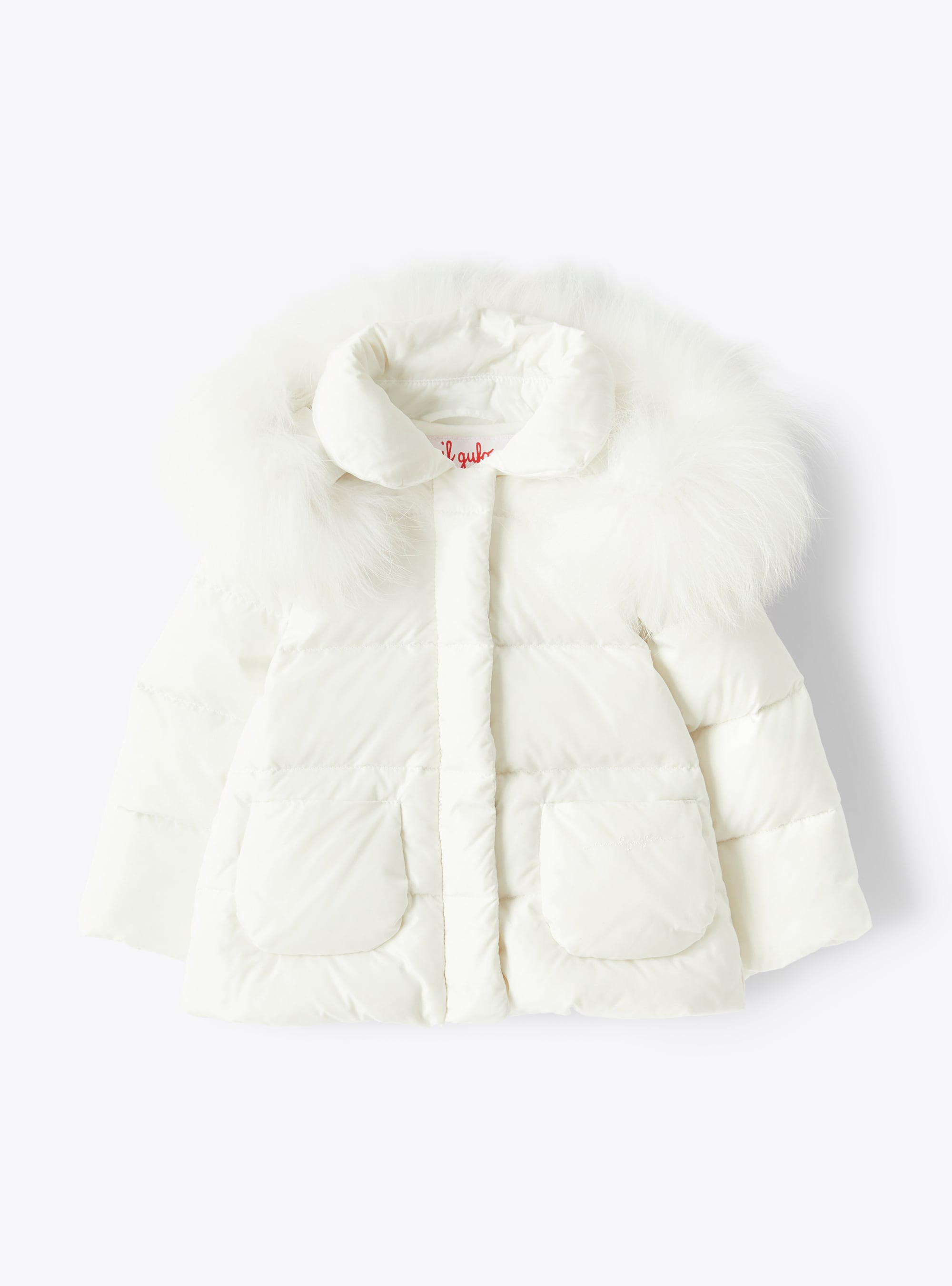 Baby girl’s down jacket with a hood - White | Il Gufo