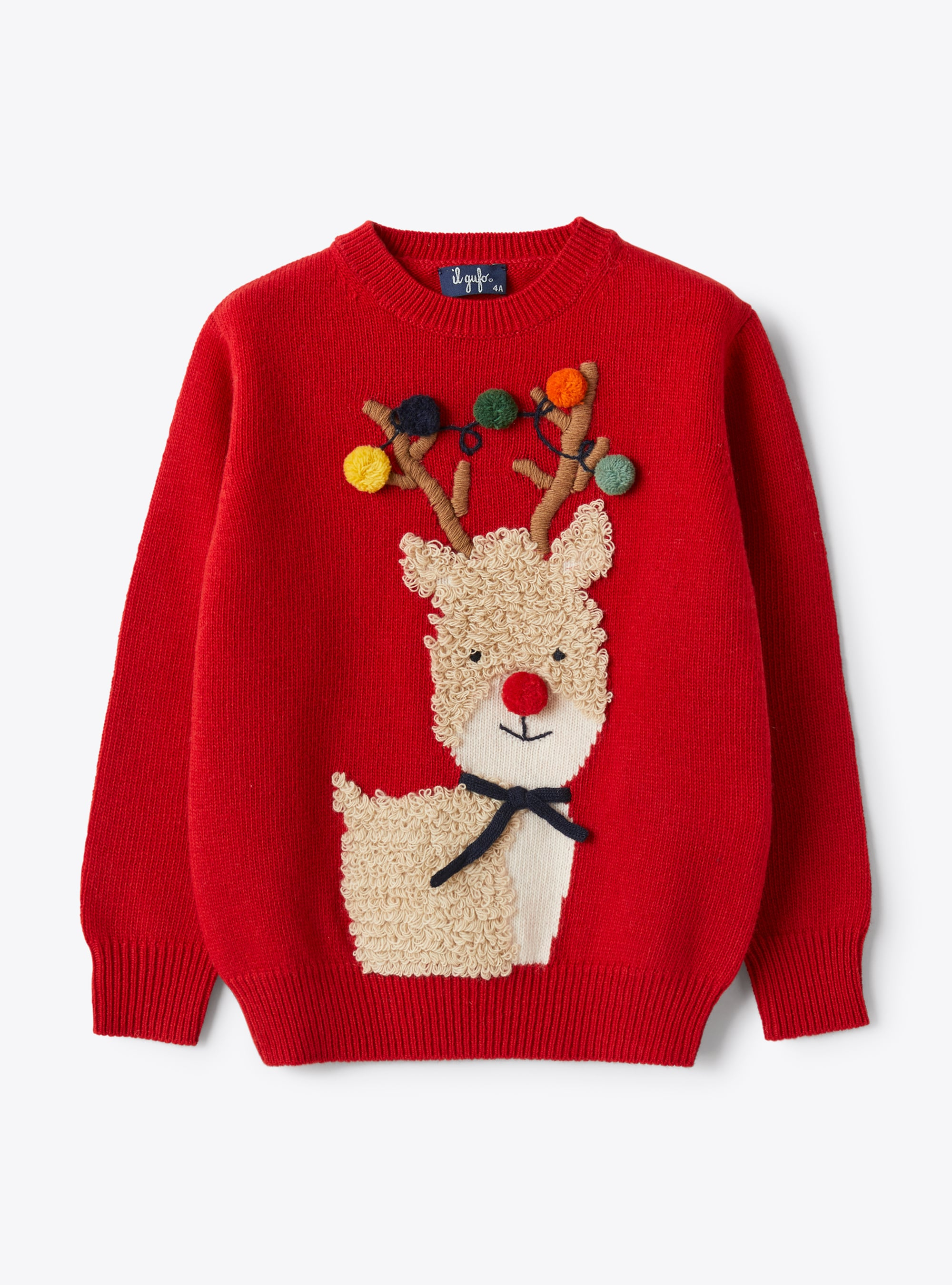 Reindeer and pompom Christmas sweater - Sweaters - Il Gufo