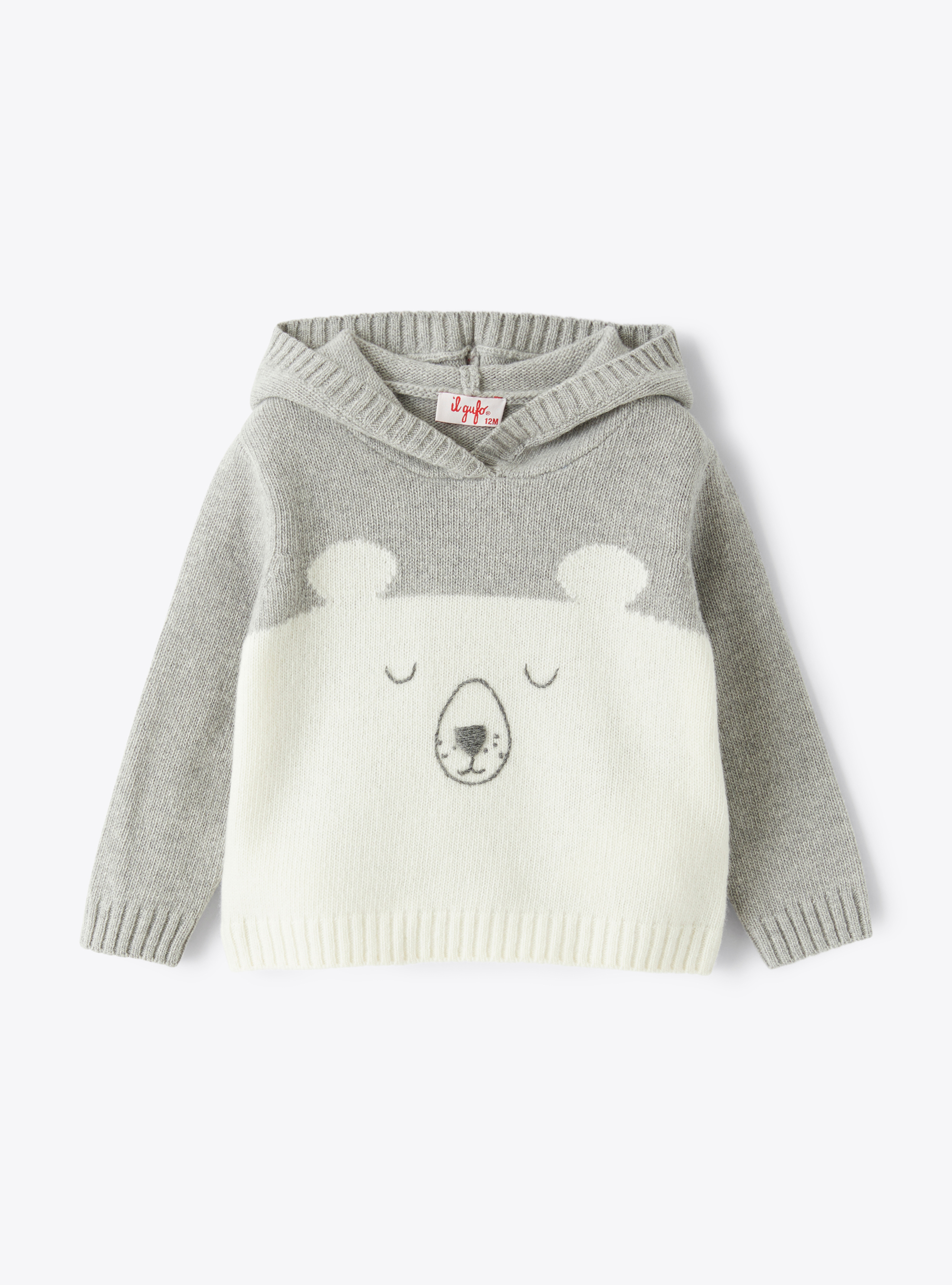 Hooded sweater with baby bear’s face - Sweaters - Il Gufo