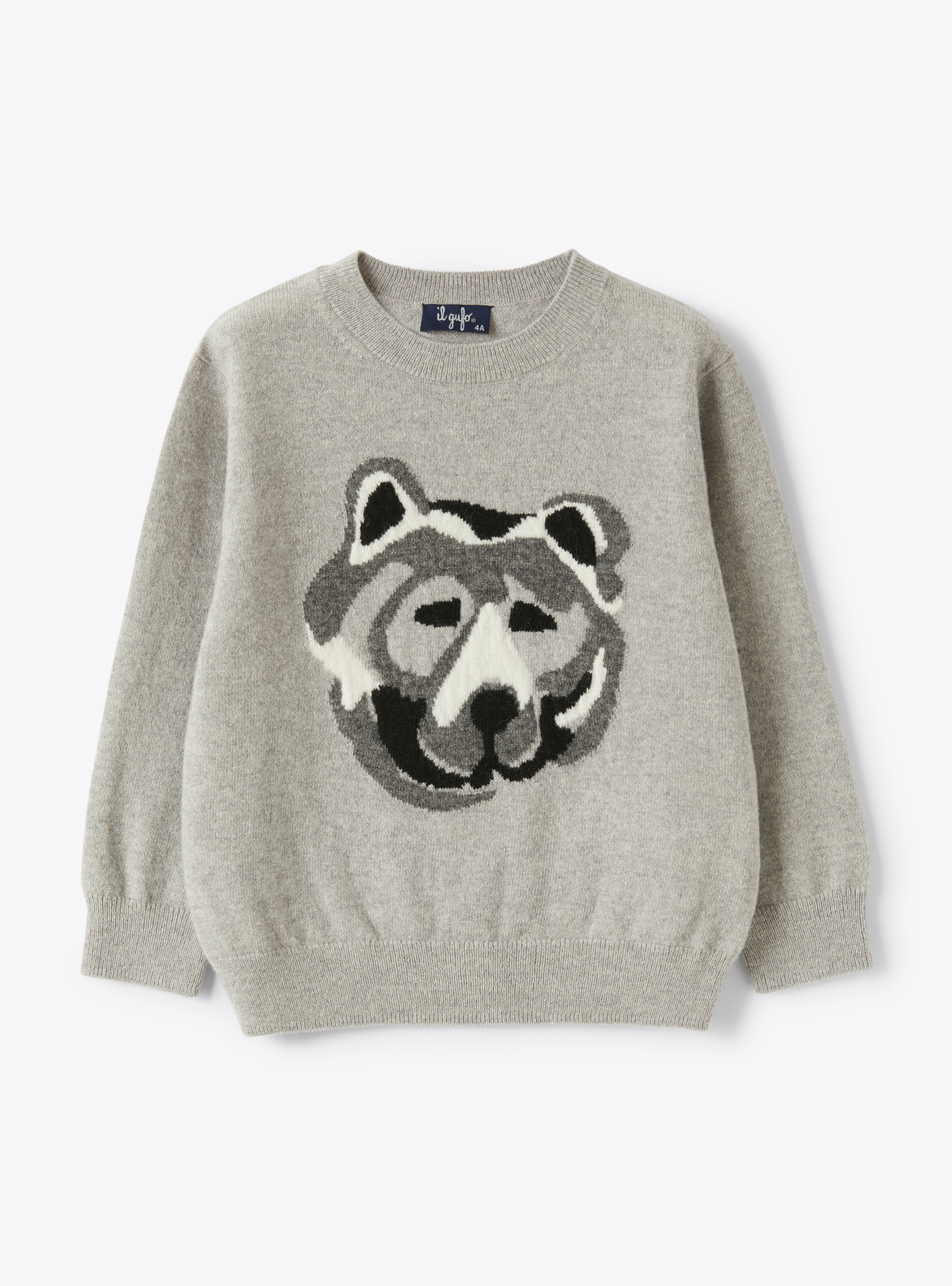 Pullover aus Merinowolle in Grau mit Bären-intarsie - Pullover - Il Gufo