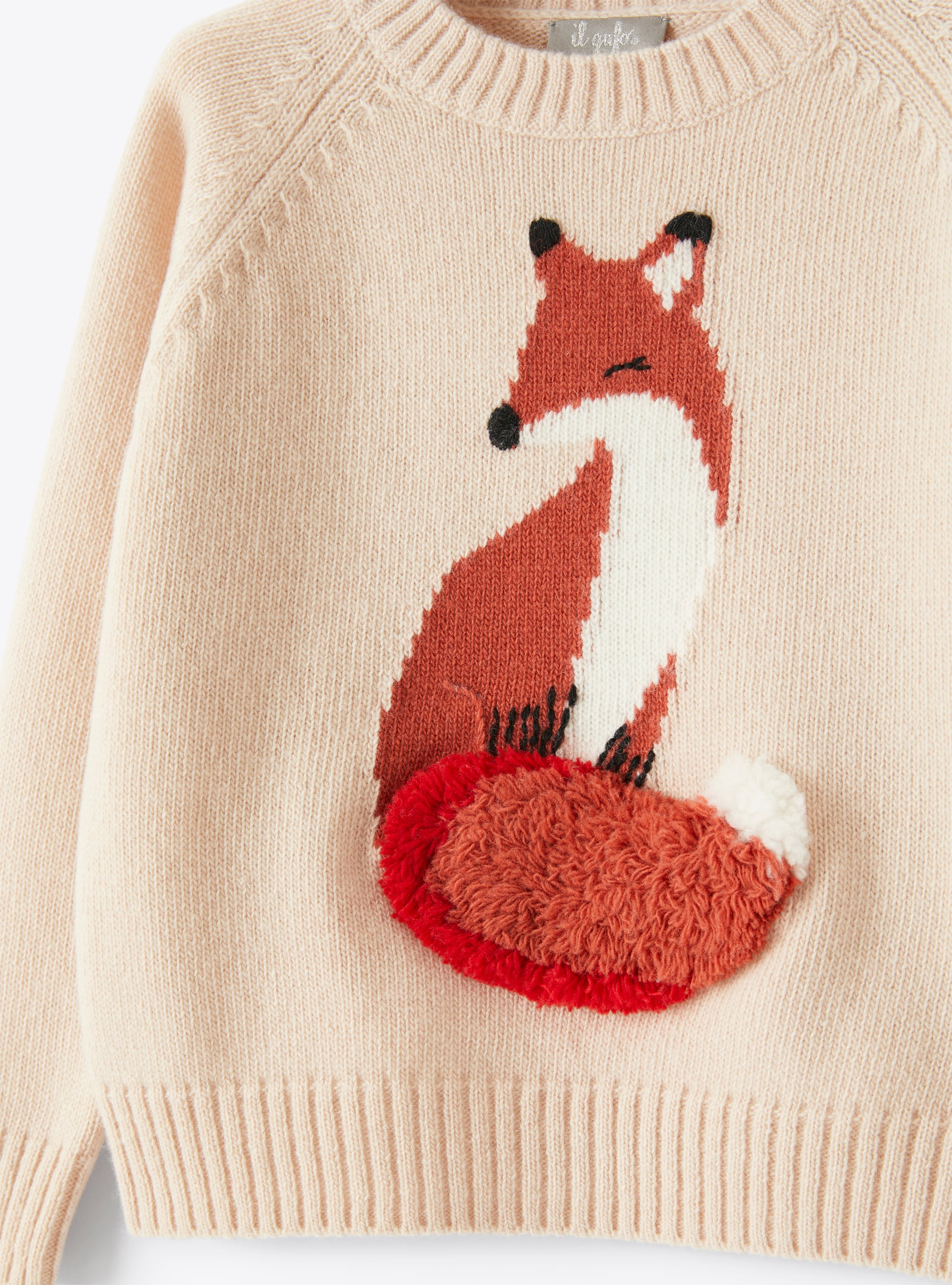 Merino sweater with embroidered fox detail - Pink | Il Gufo