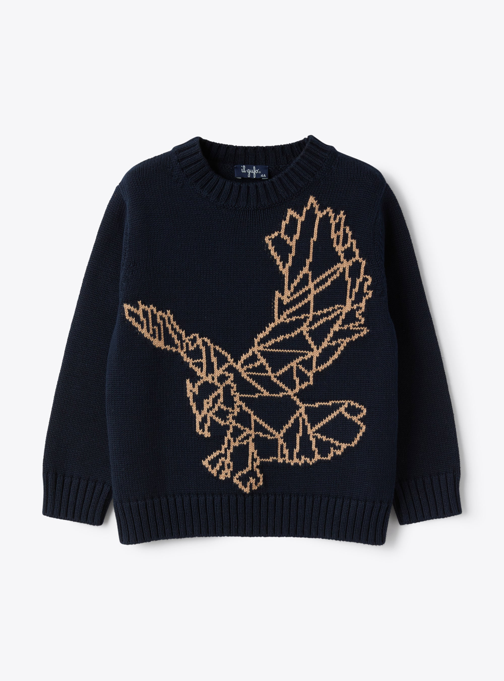 Sweater in organic blue cotton with an embroidered eagle - Sweaters - Il Gufo