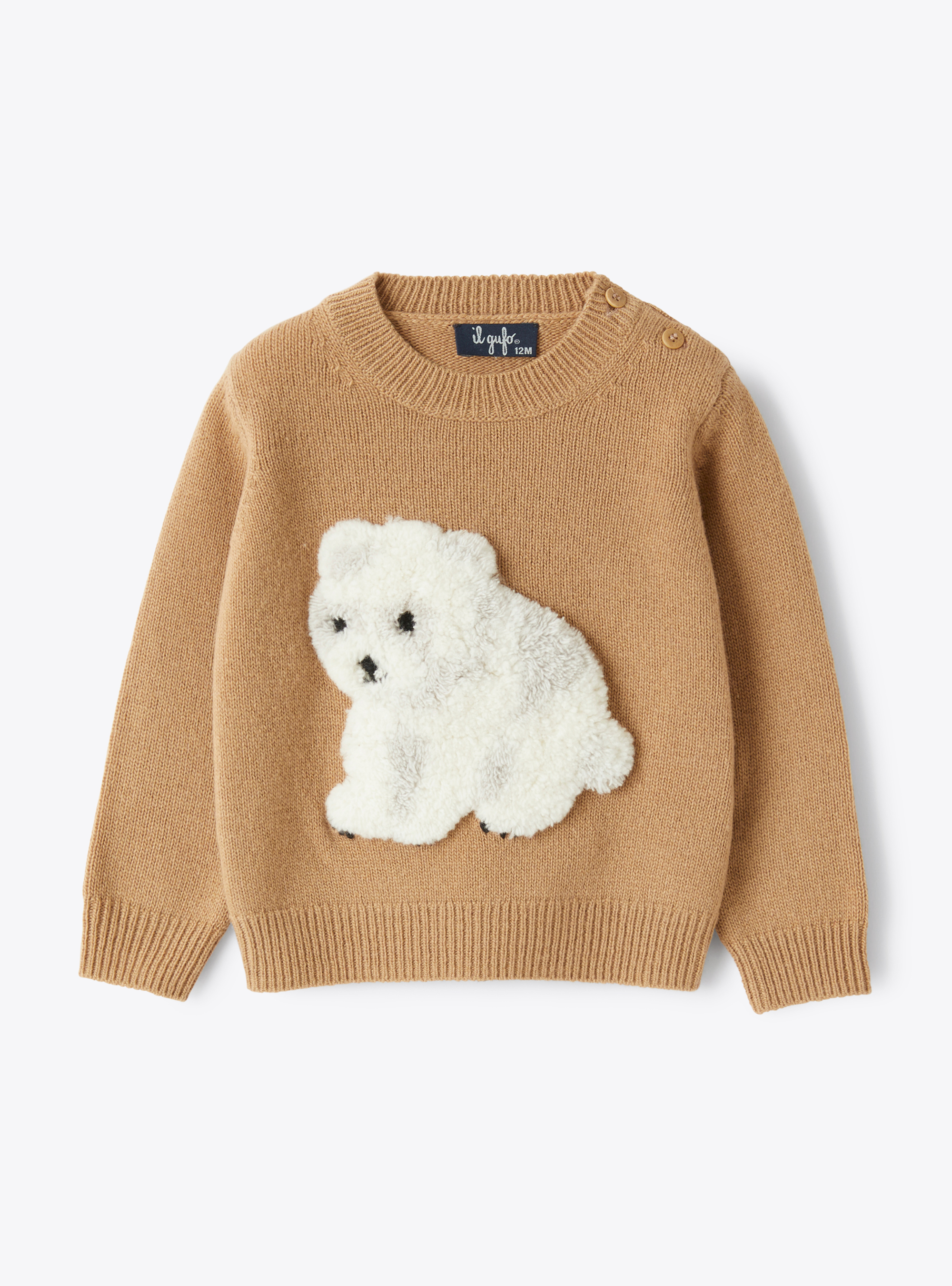 Baby boy’s sweater with beige teddy bear - Sweaters - Il Gufo
