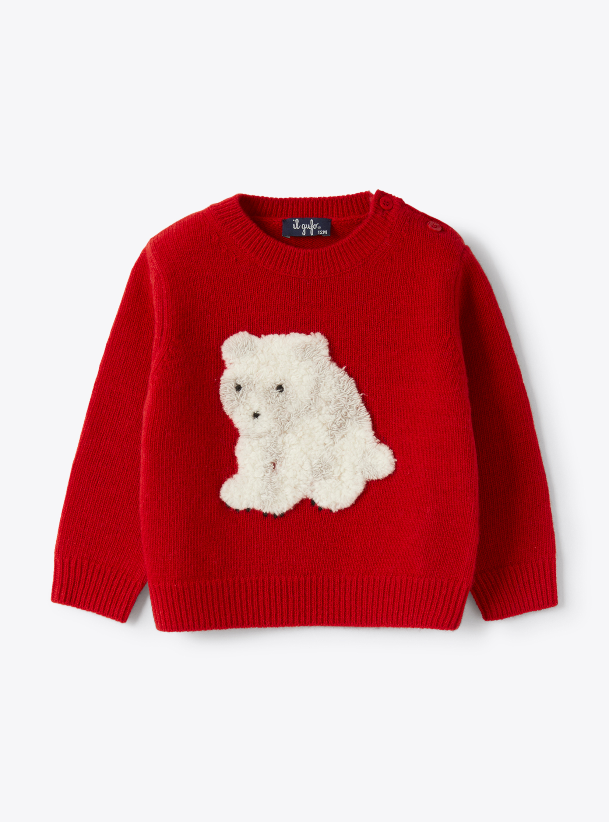 Baby boy’s sweater with a red teddy bear - Sweaters - Il Gufo