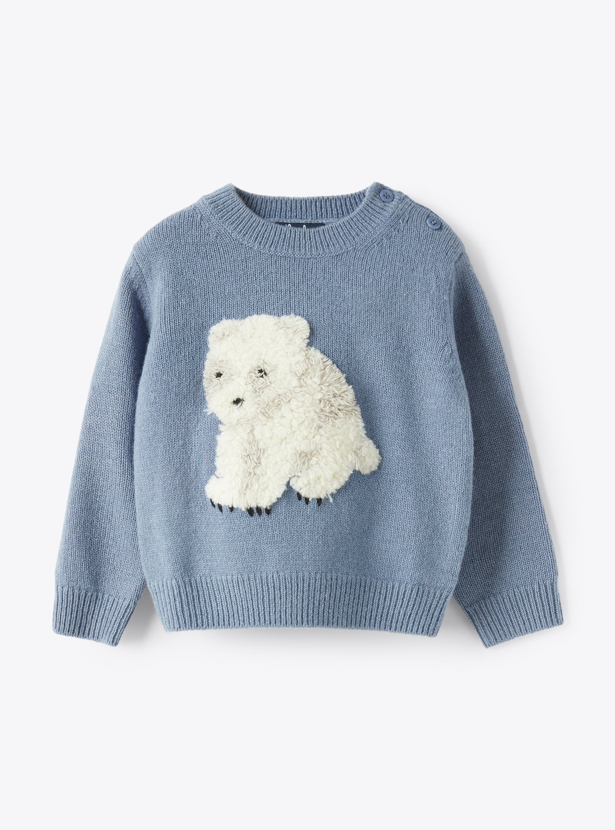 Baby boy’s sweater with bilberry-blue teddy bear - Sweaters - Il Gufo