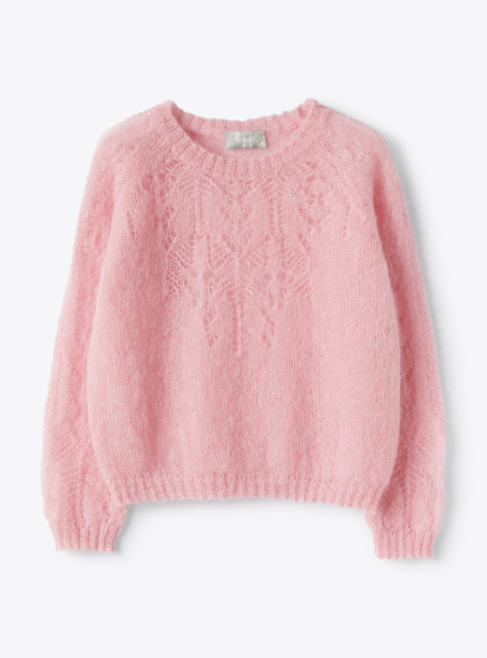 Round-neck sweater in pink kid mohair - Sweaters - Il Gufo