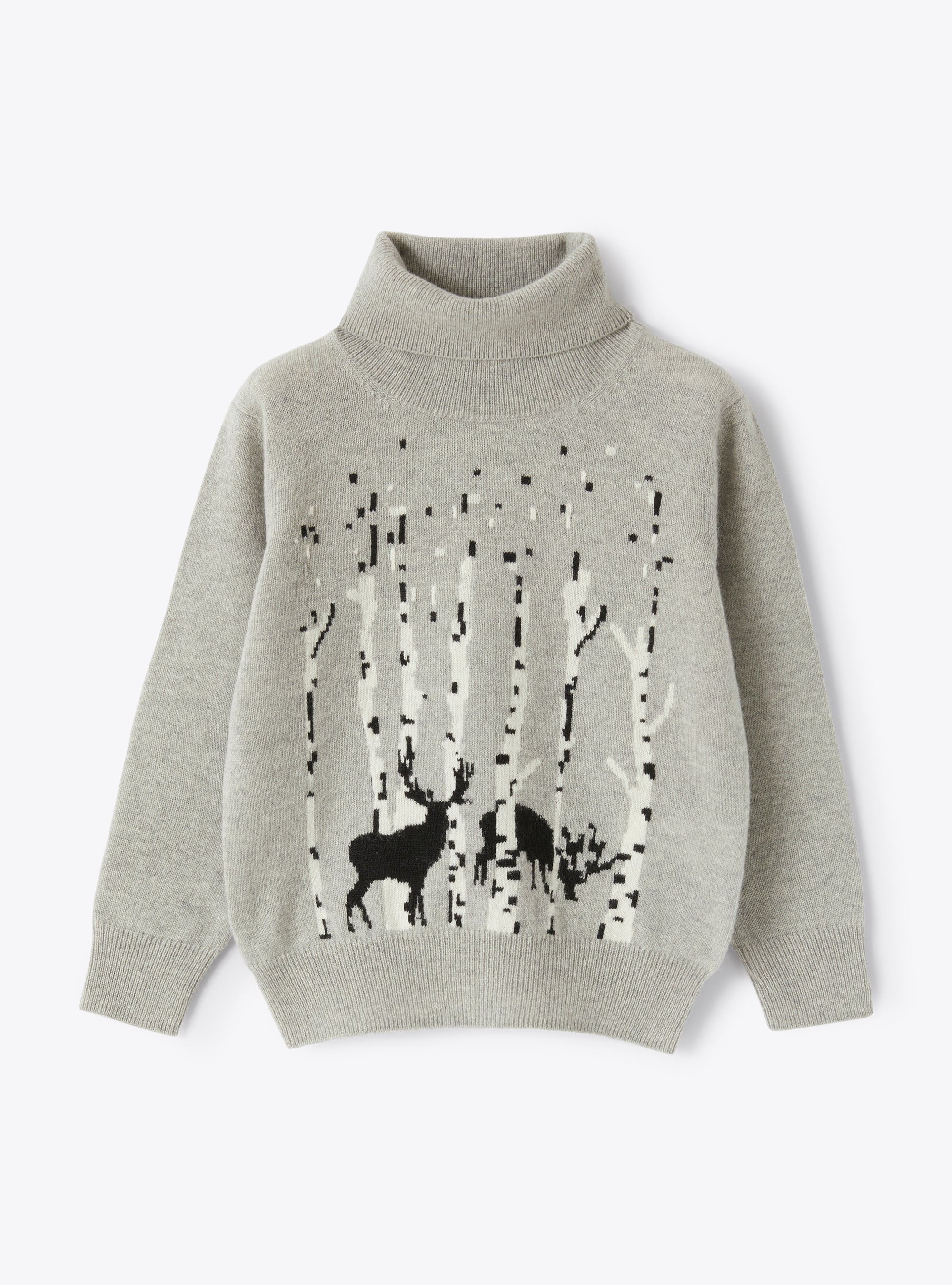 Turtleneck sweater in grey merino wool with inlay detail - Sweaters - Il Gufo