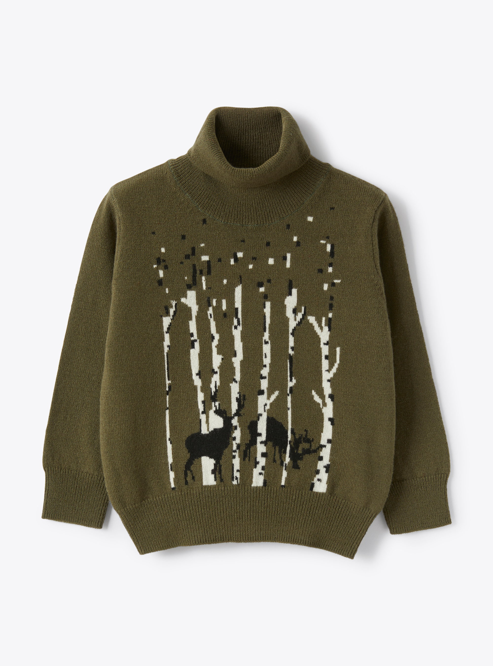 Turtleneck sweater in green merino wool with inlay detail - Sweaters - Il Gufo