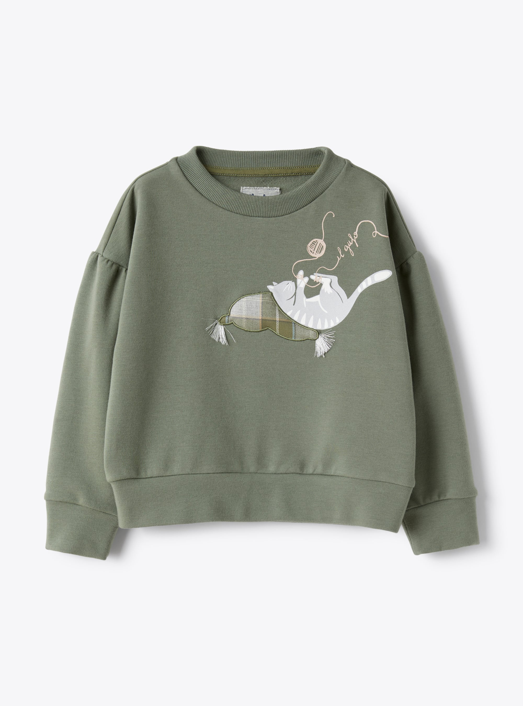 Stretchy crew-neck sweatshirt with cat print design - Sweatshirts - Il Gufo