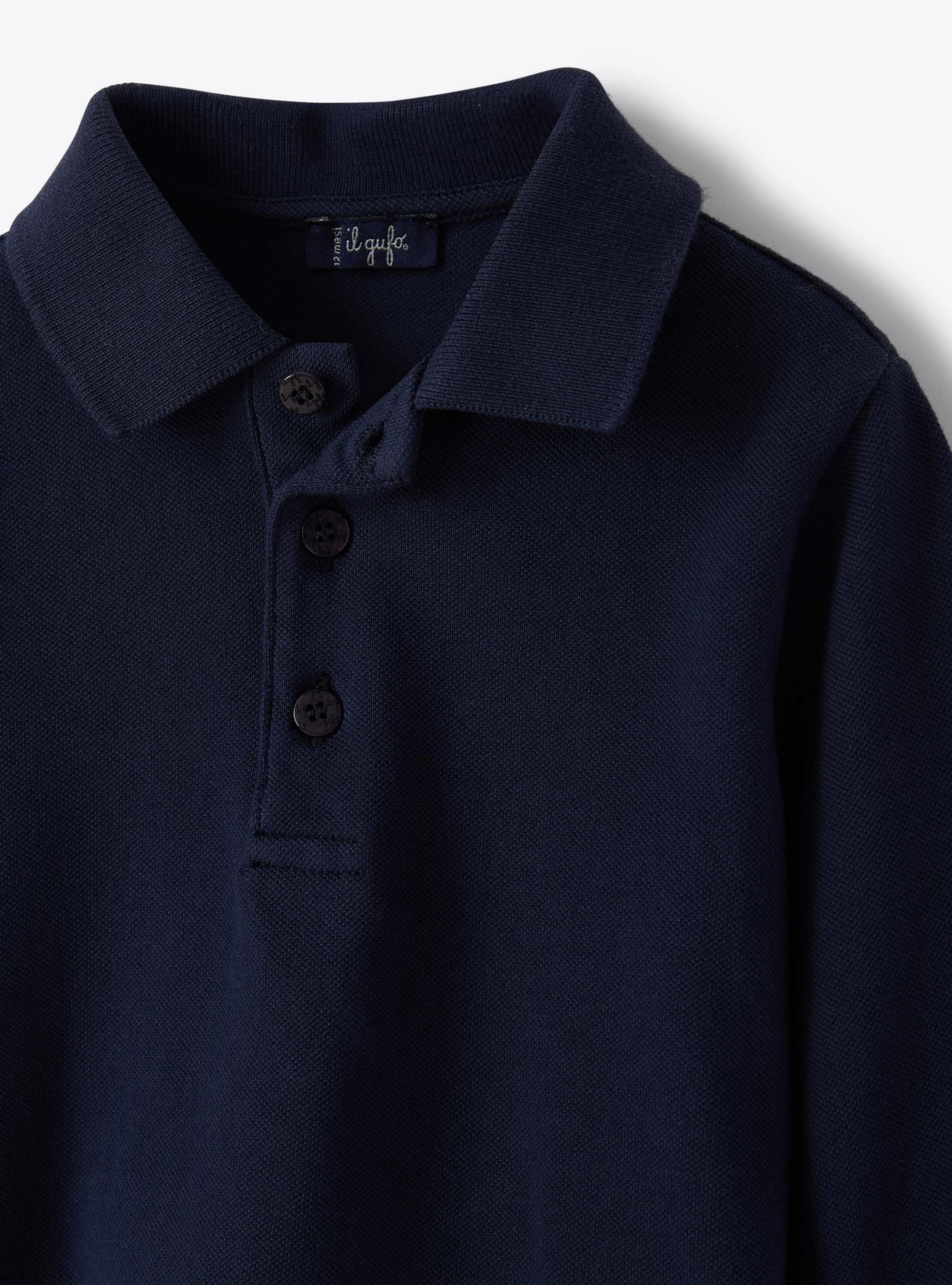 Navy cotton pique polo shirt - Blue | Il Gufo