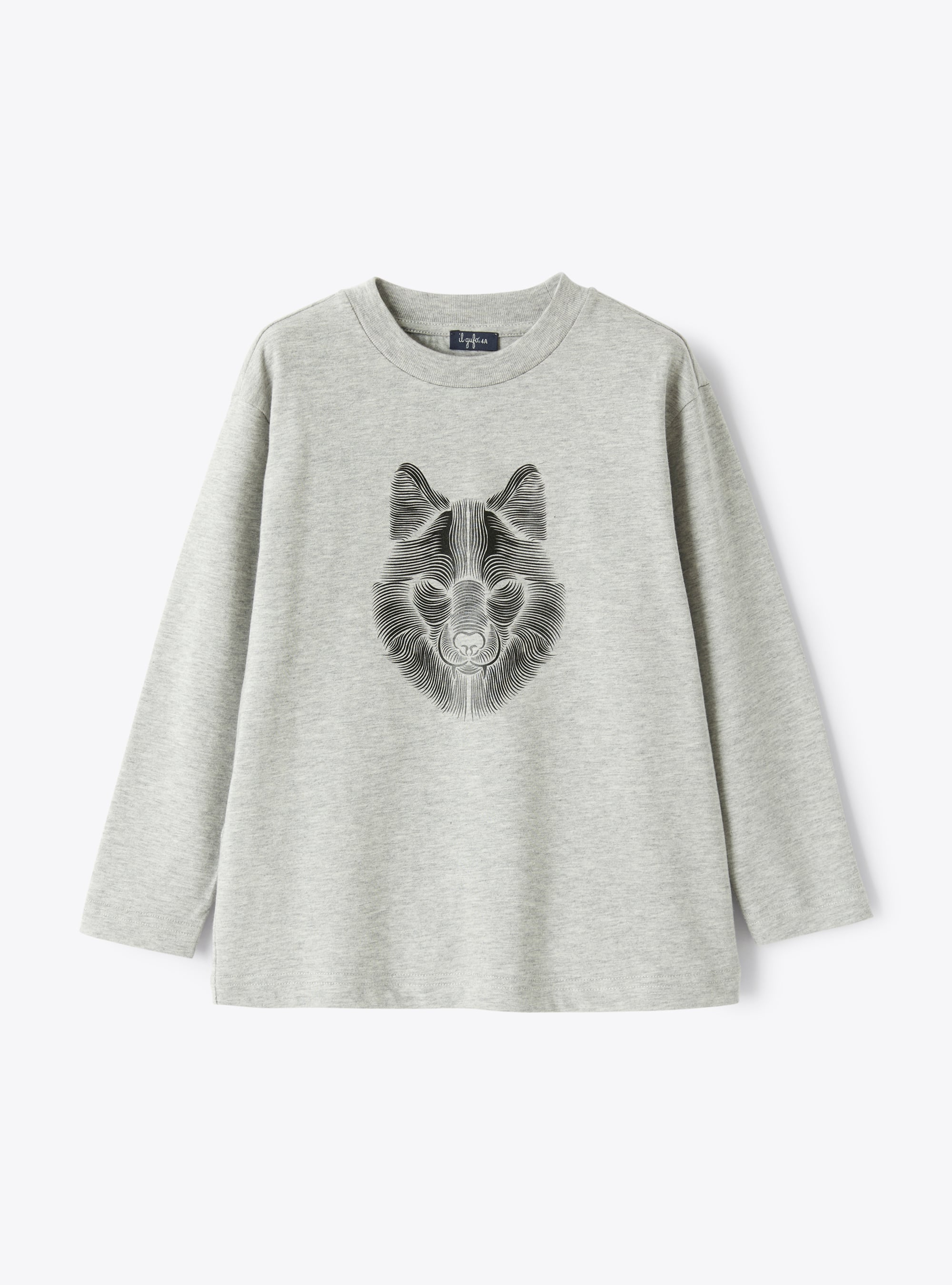 Grey t-shirt with wolf print design - Grey | Il Gufo