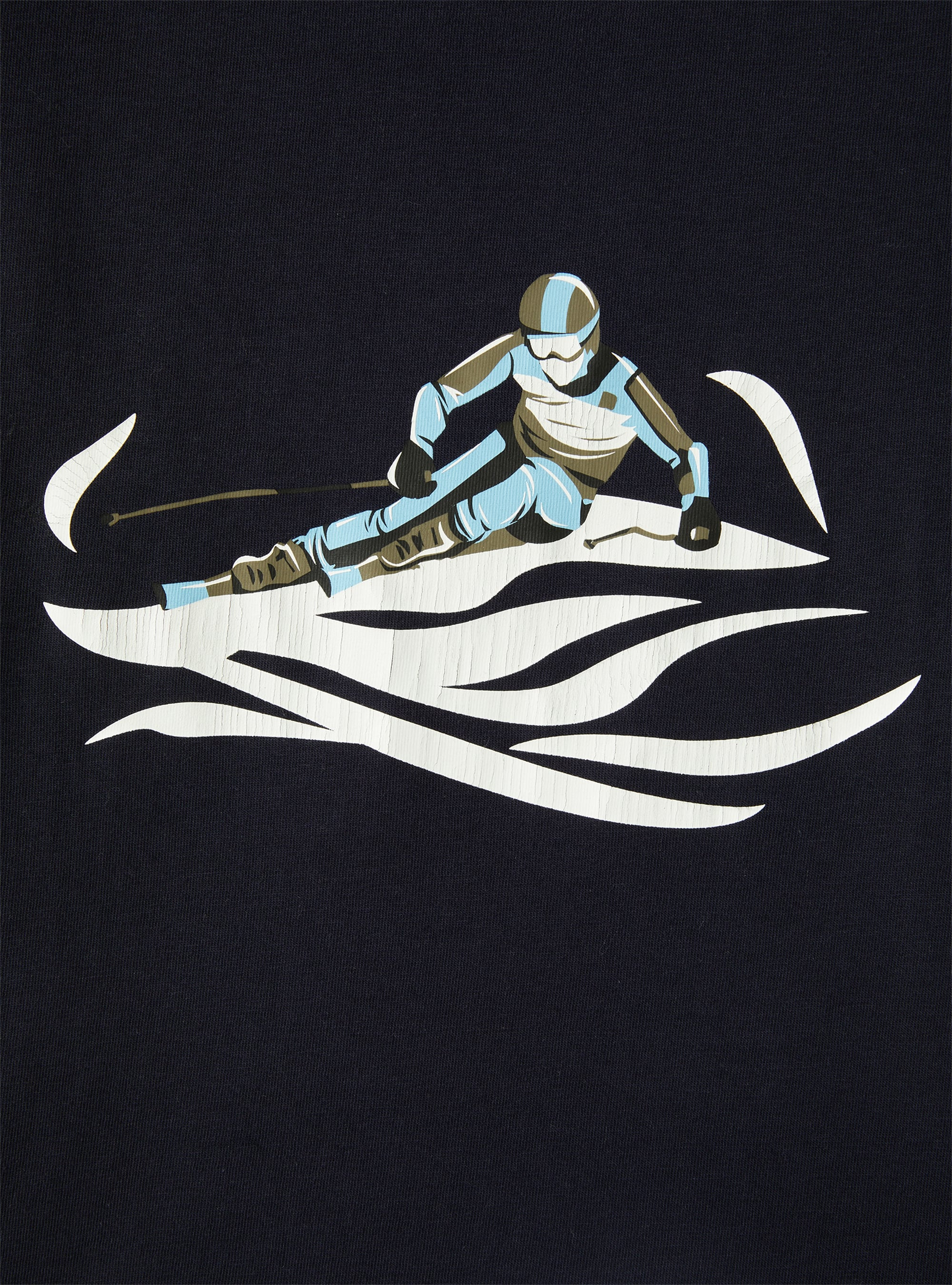 Blue T-shirt with skier print - Blue | Il Gufo