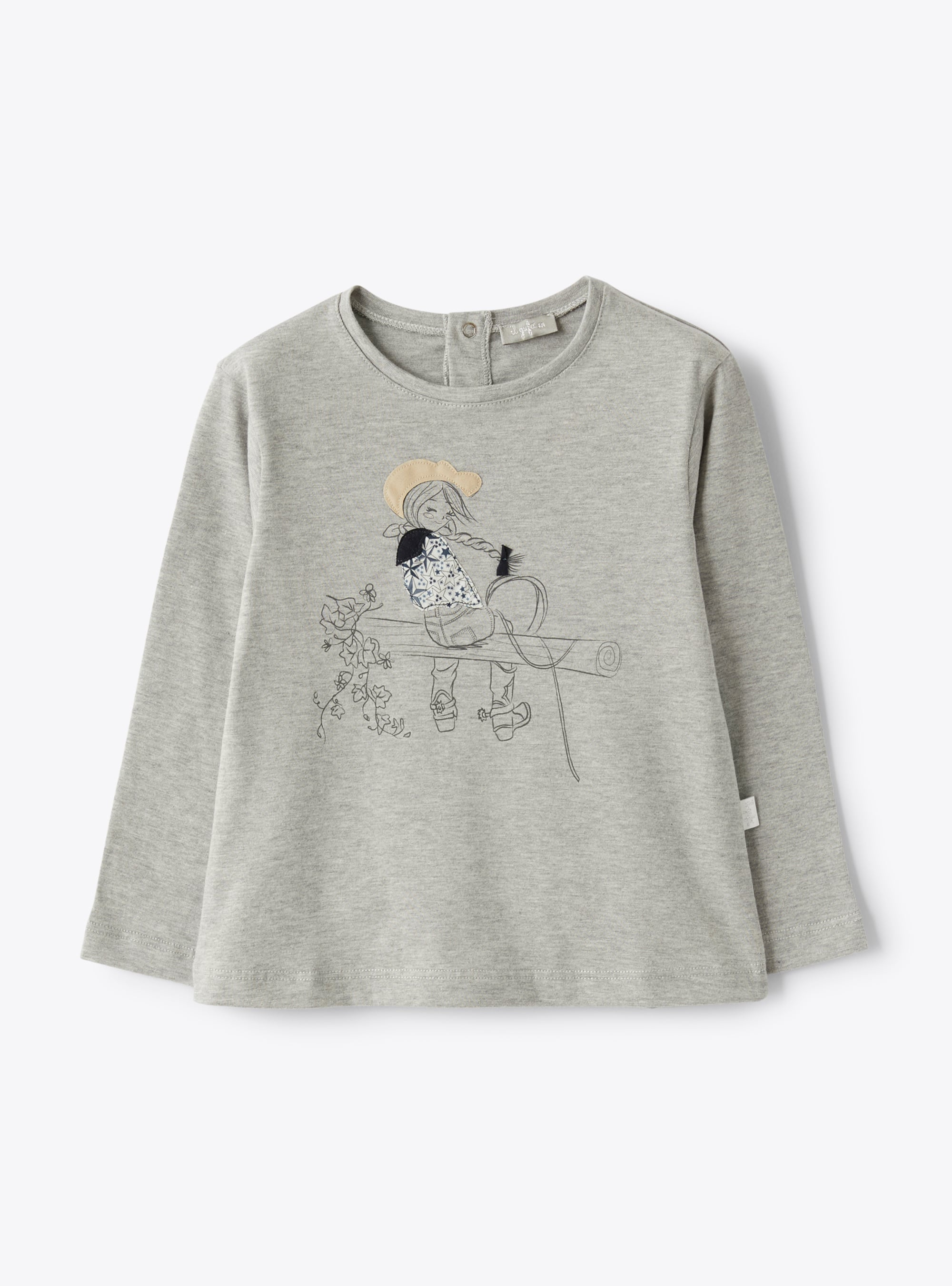 Grey T-shirt with cowgirl print - T-shirts - Il Gufo