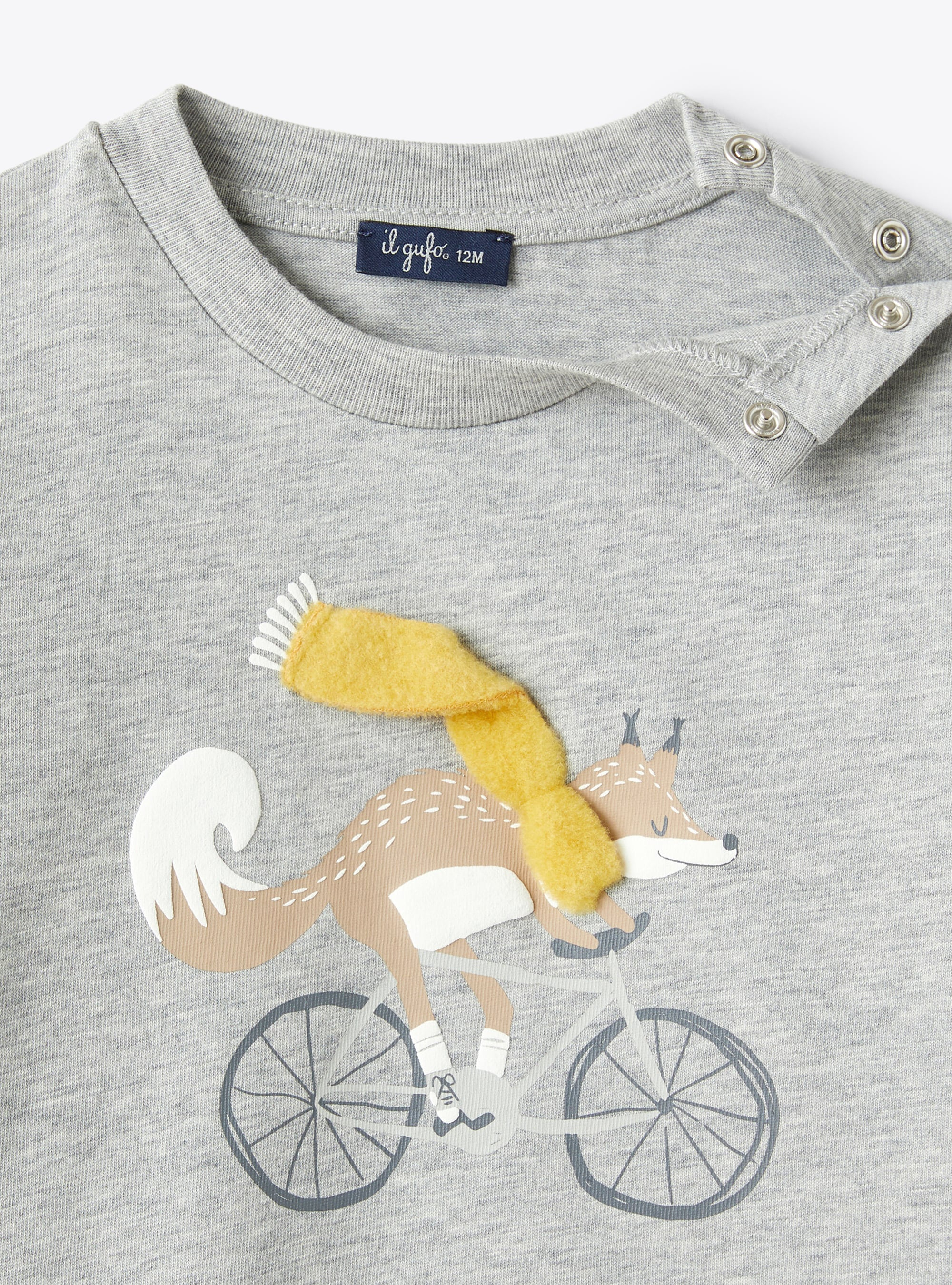 Baby boy’s T-shirt with fox print detail - Grey | Il Gufo