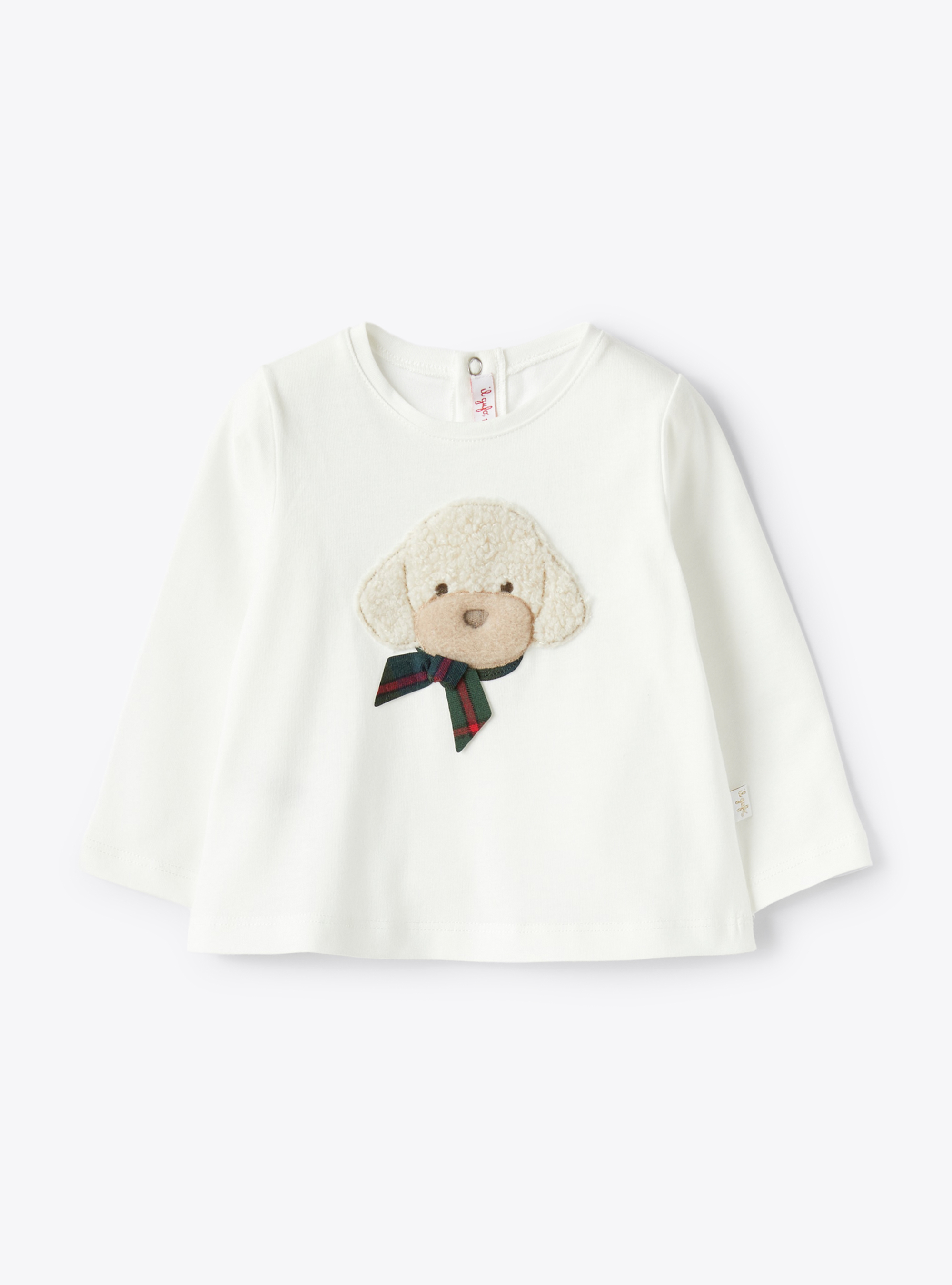 Baby boy’s T-shirt with poodle detail in teddy fleece - White | Il Gufo