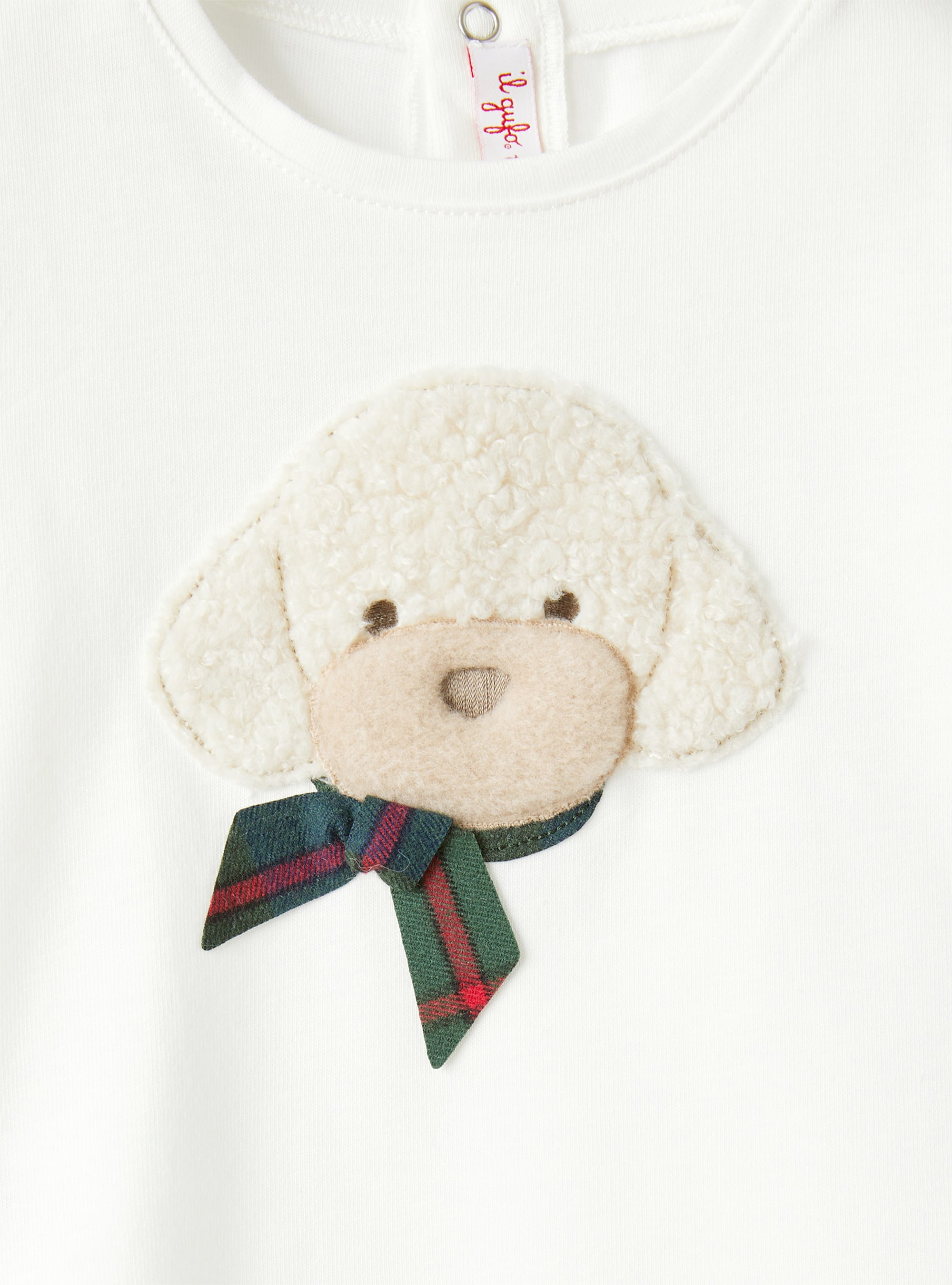 Baby boy’s T-shirt with poodle detail in teddy fleece - White | Il Gufo