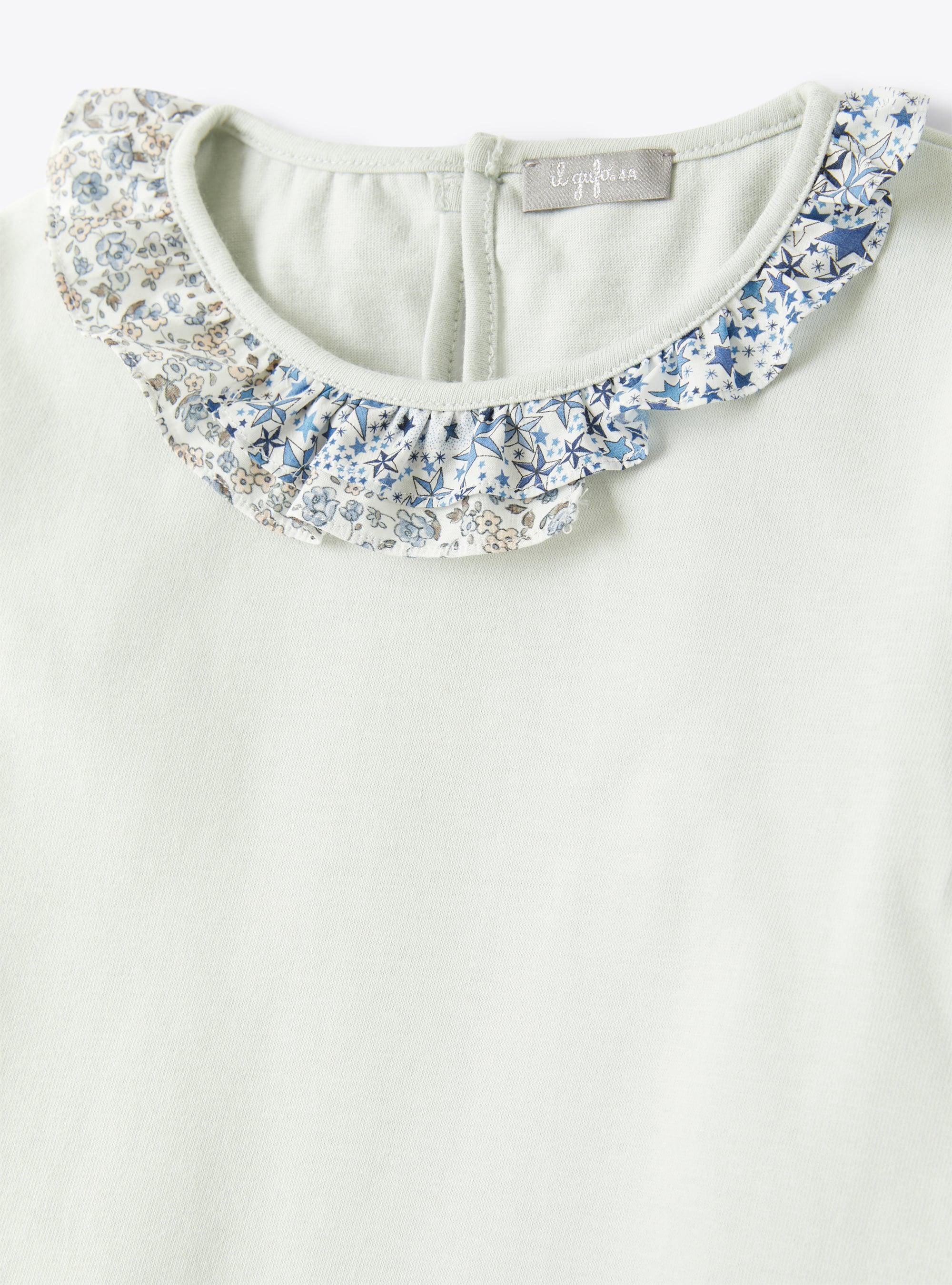 Long-sleeve T-shirt with light-blue ruffle detail - Green | Il Gufo