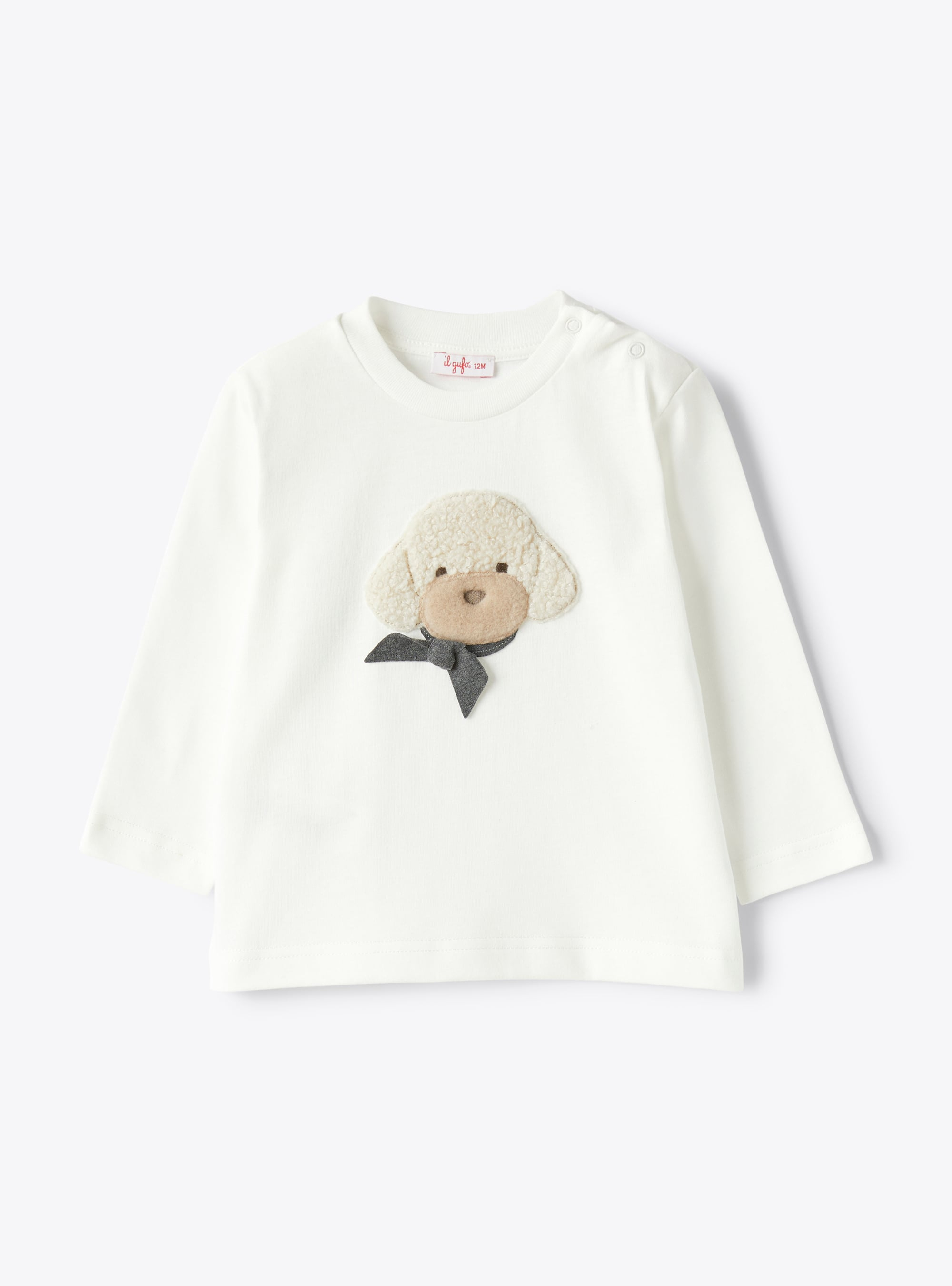 Baby girl’s T-shirt with a poodle detail in teddy fleece - White | Il Gufo