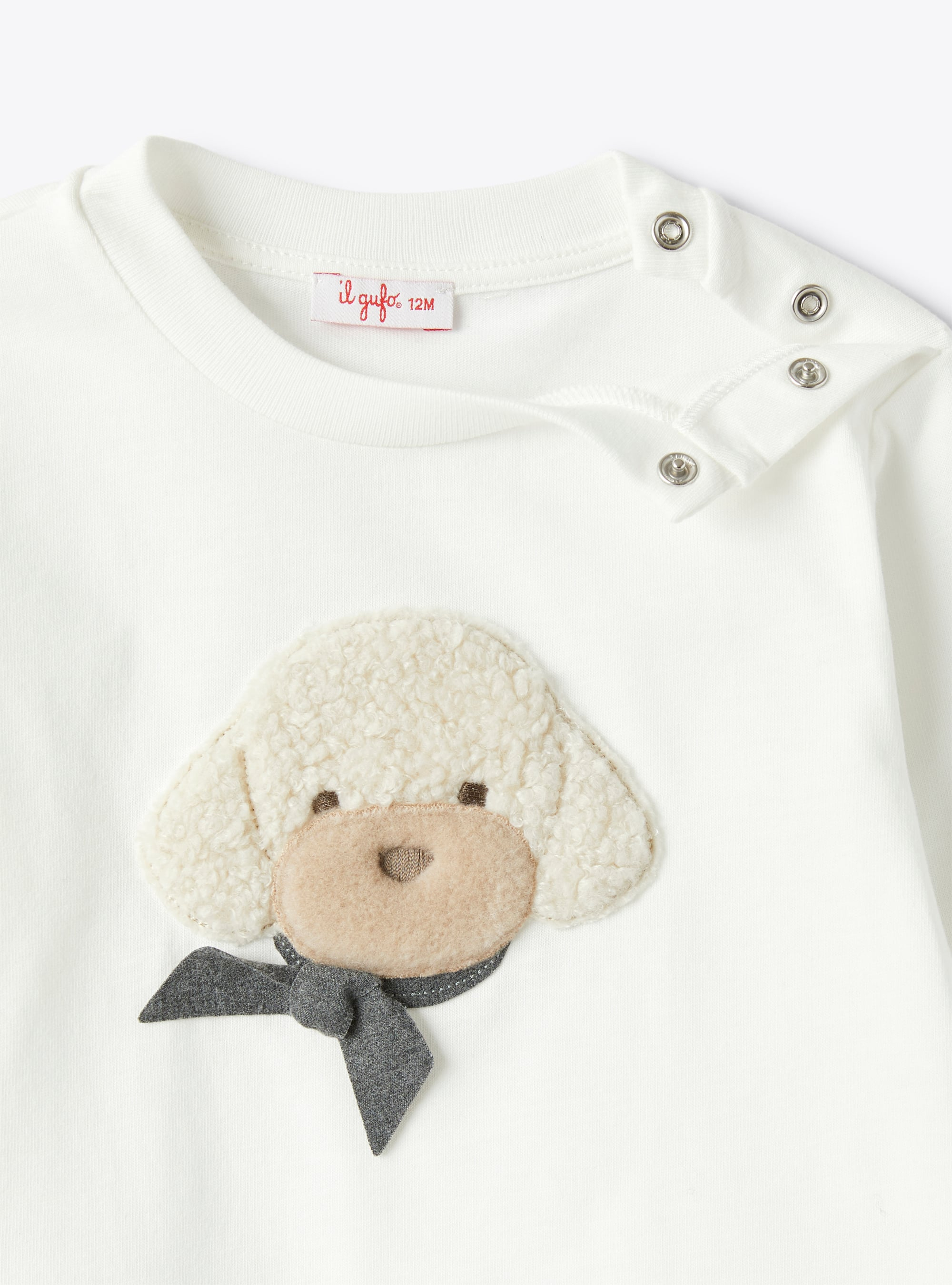 Baby girl’s T-shirt with a poodle detail in teddy fleece - White | Il Gufo