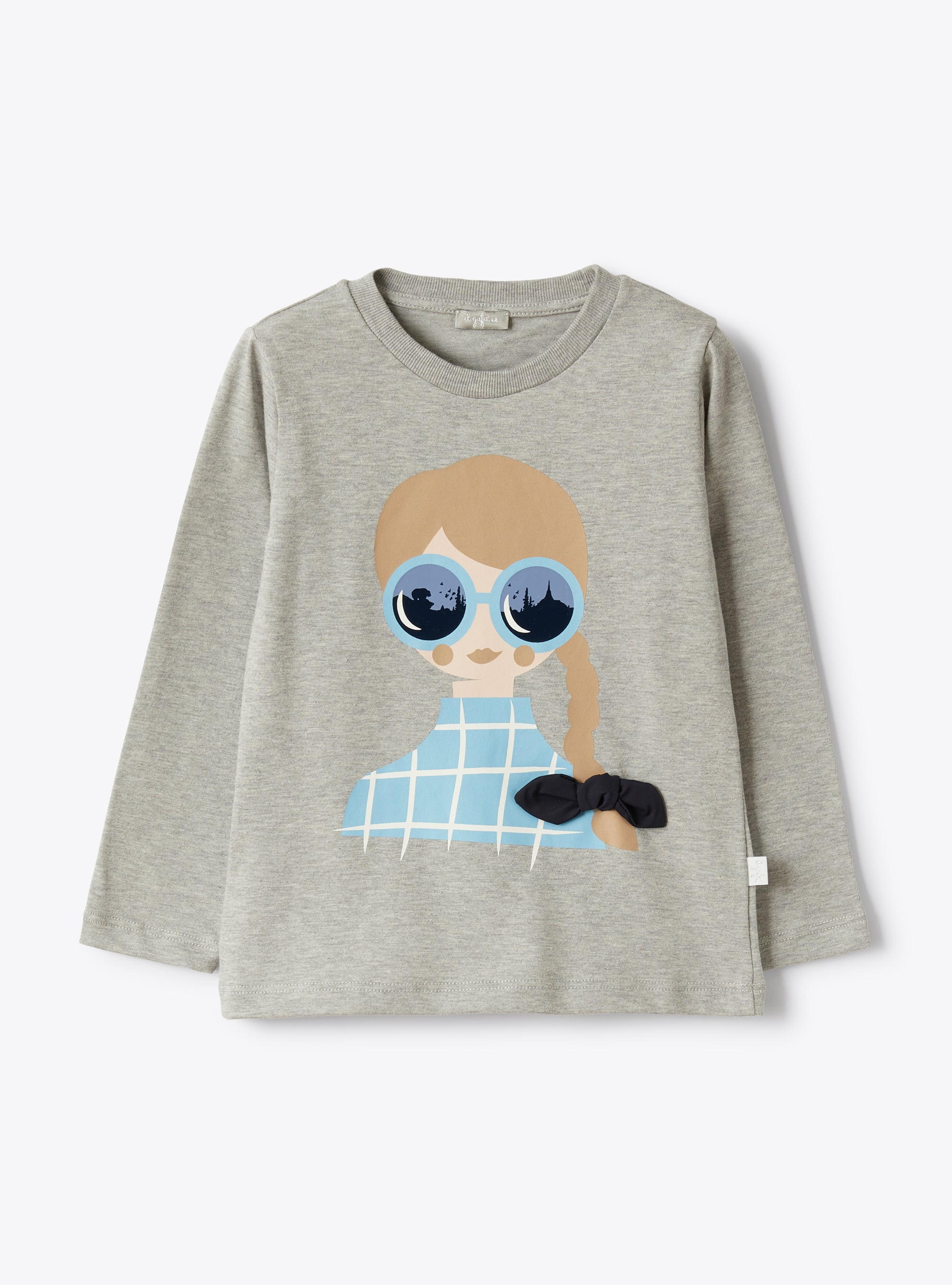 Long-sleeve T-shirt with print of little girl - Grey | Il Gufo