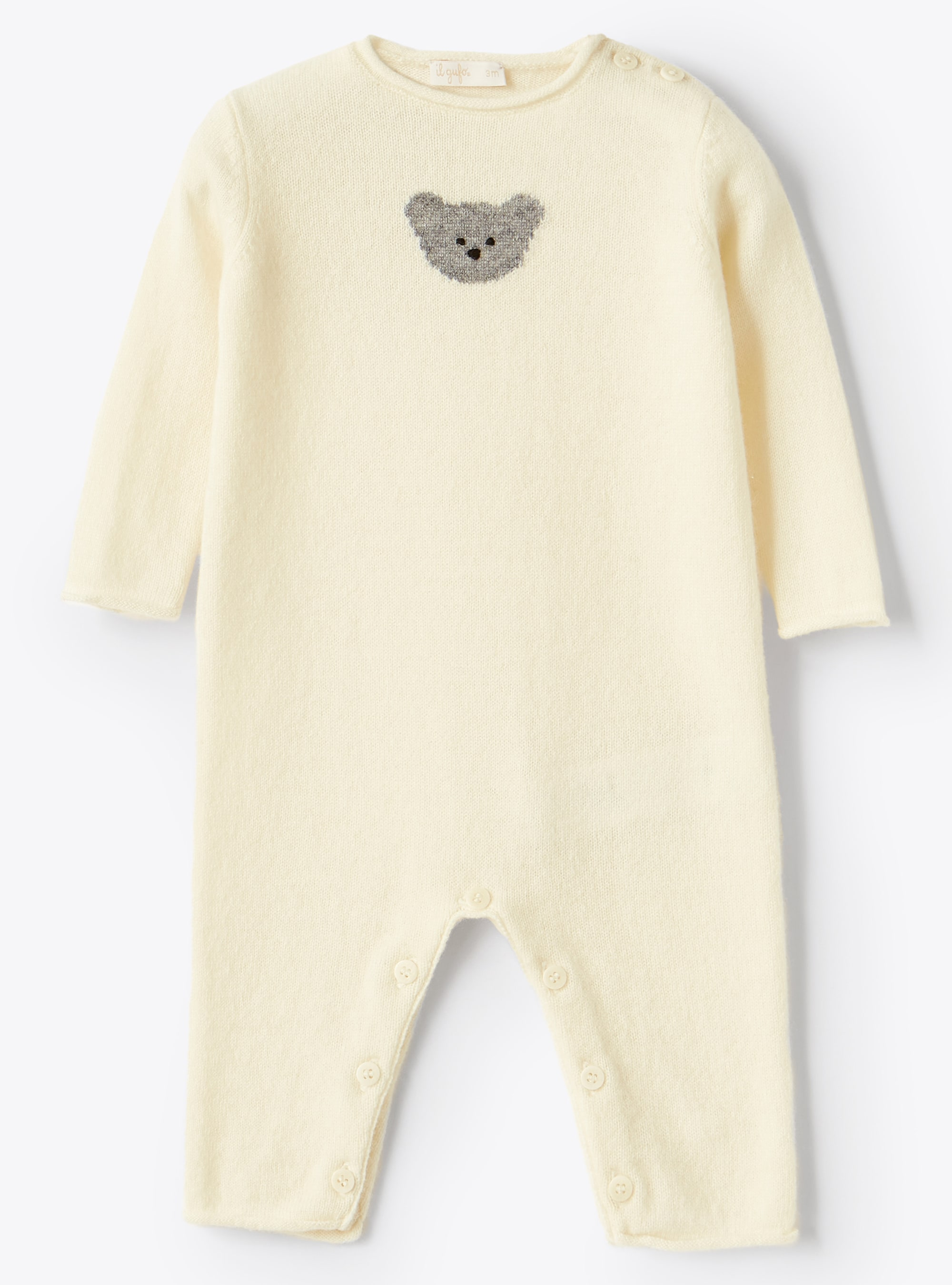 Teddy bear face cashmere playsuit - Babygrows - Il Gufo