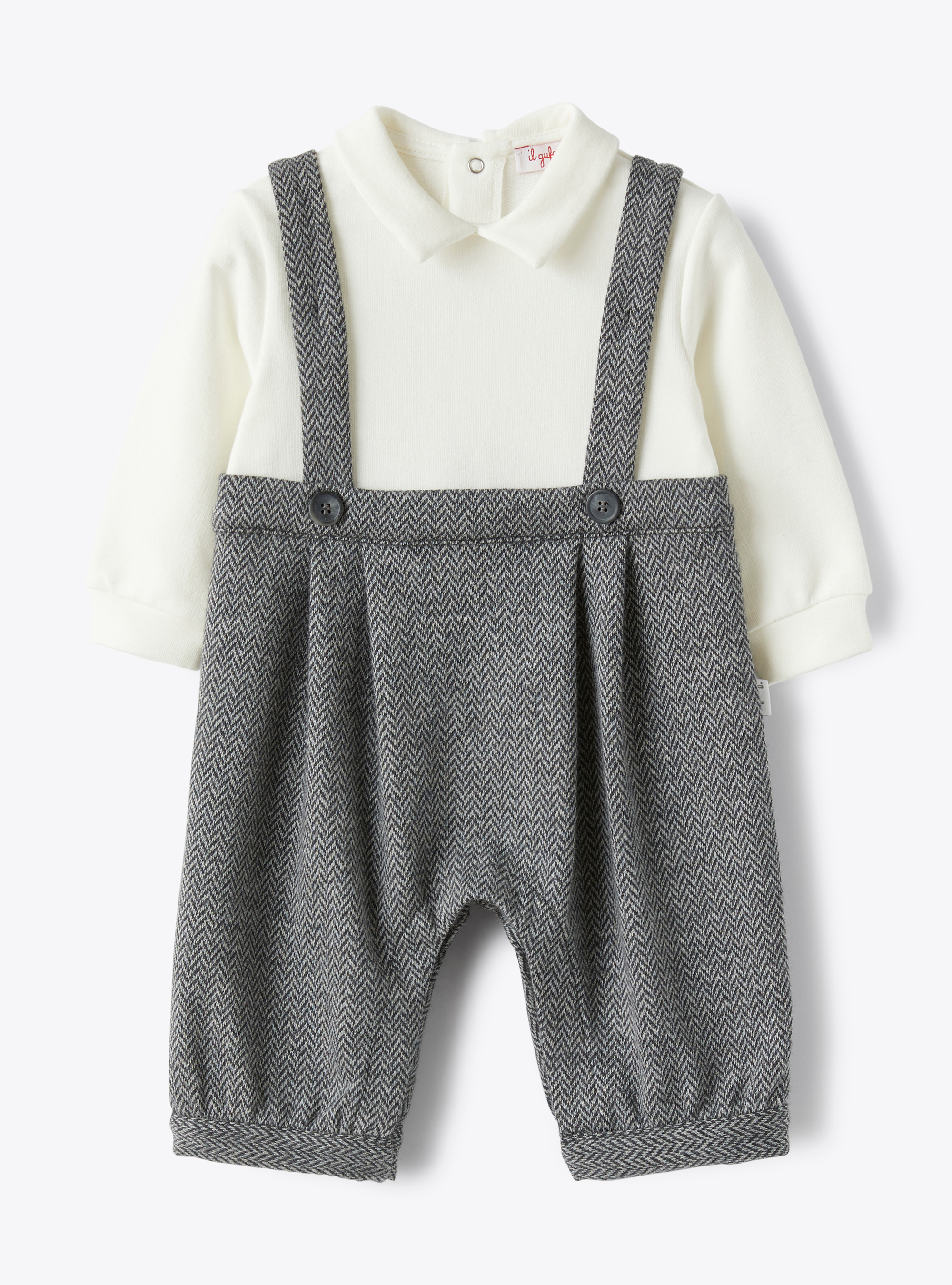 Dungaree playsuit in a herringbone pattern - Babygrows - Il Gufo