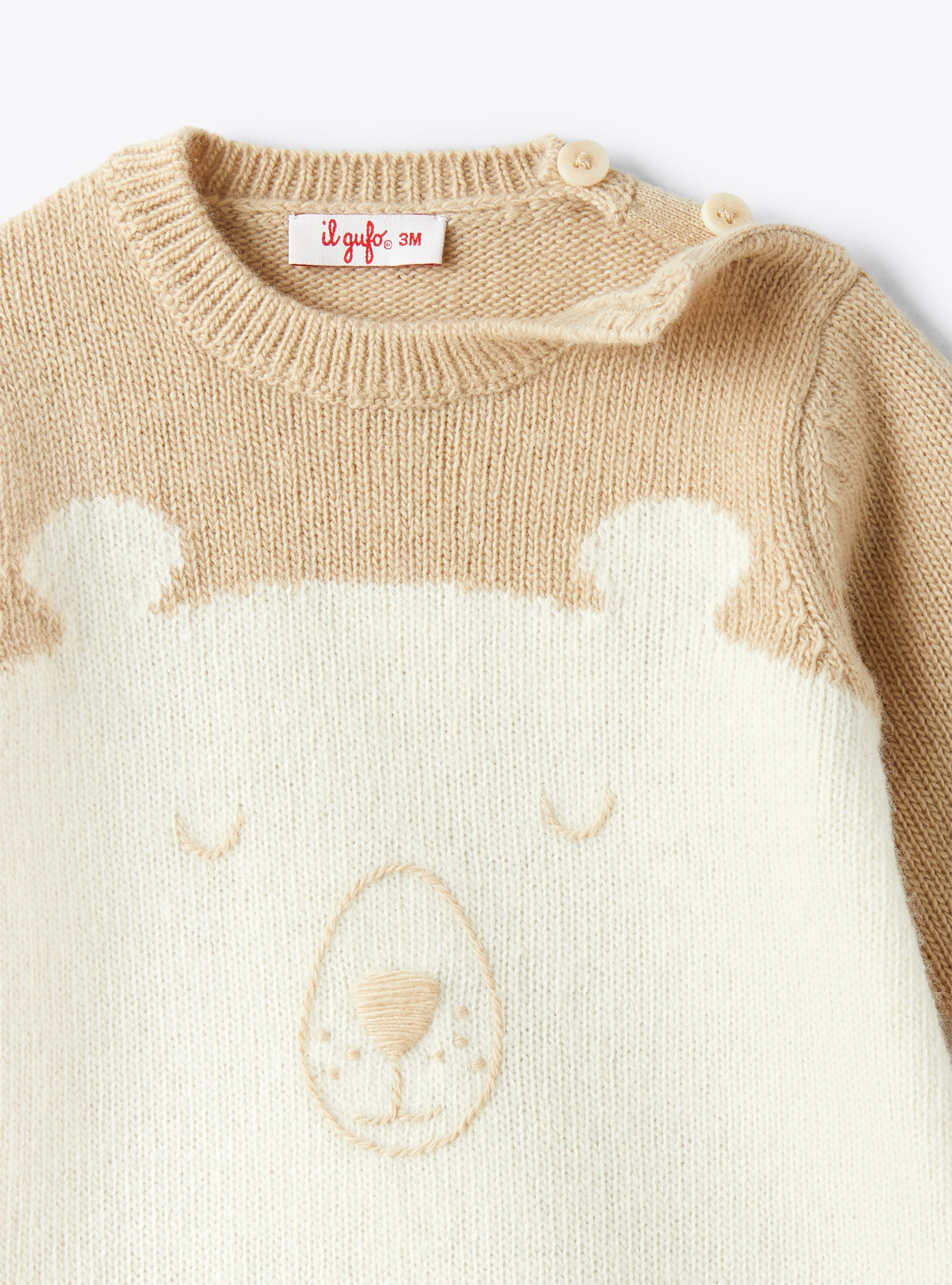 Grenouillère en tricot avec motif ourson - Blanc | Il Gufo