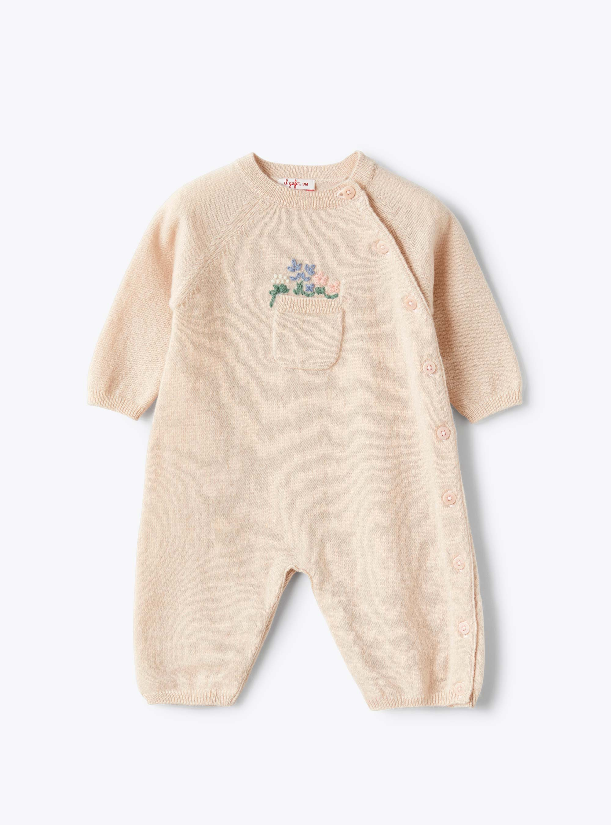 Tricot-knit babysuit with embroidered flowers - Babygrows - Il Gufo