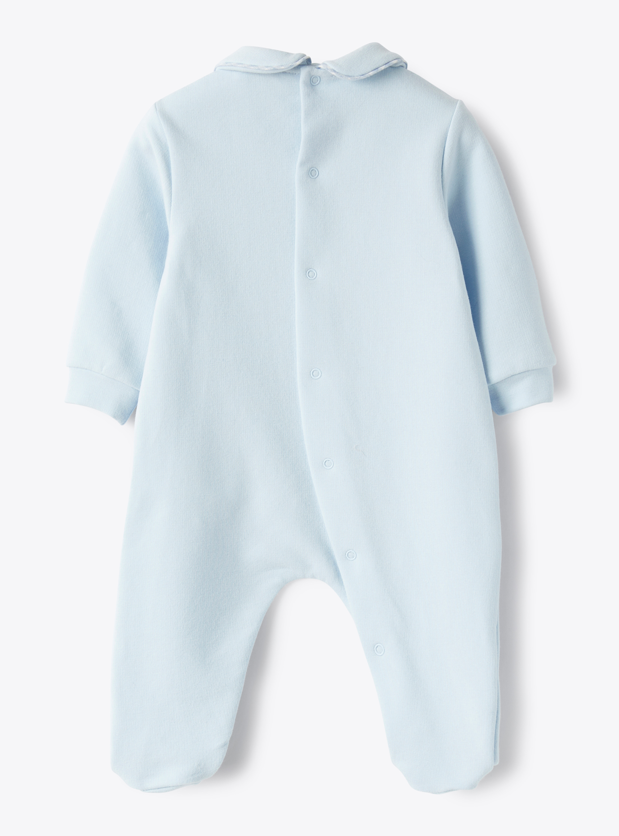 Fleece babysuit with teddy bear - Light blue | Il Gufo