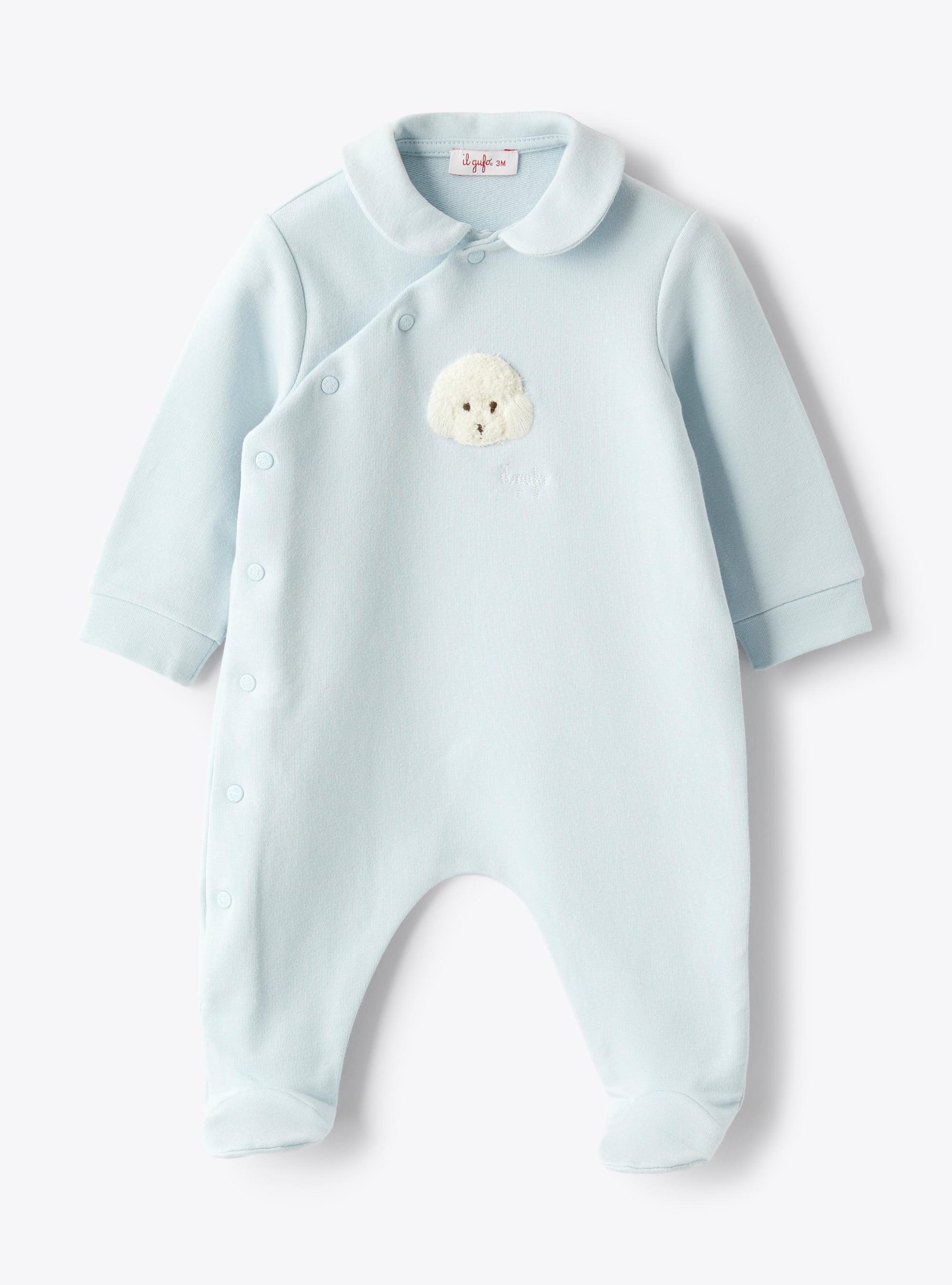 Fleece babysuit with a sky-blue poodle detail - Babygrows - Il Gufo