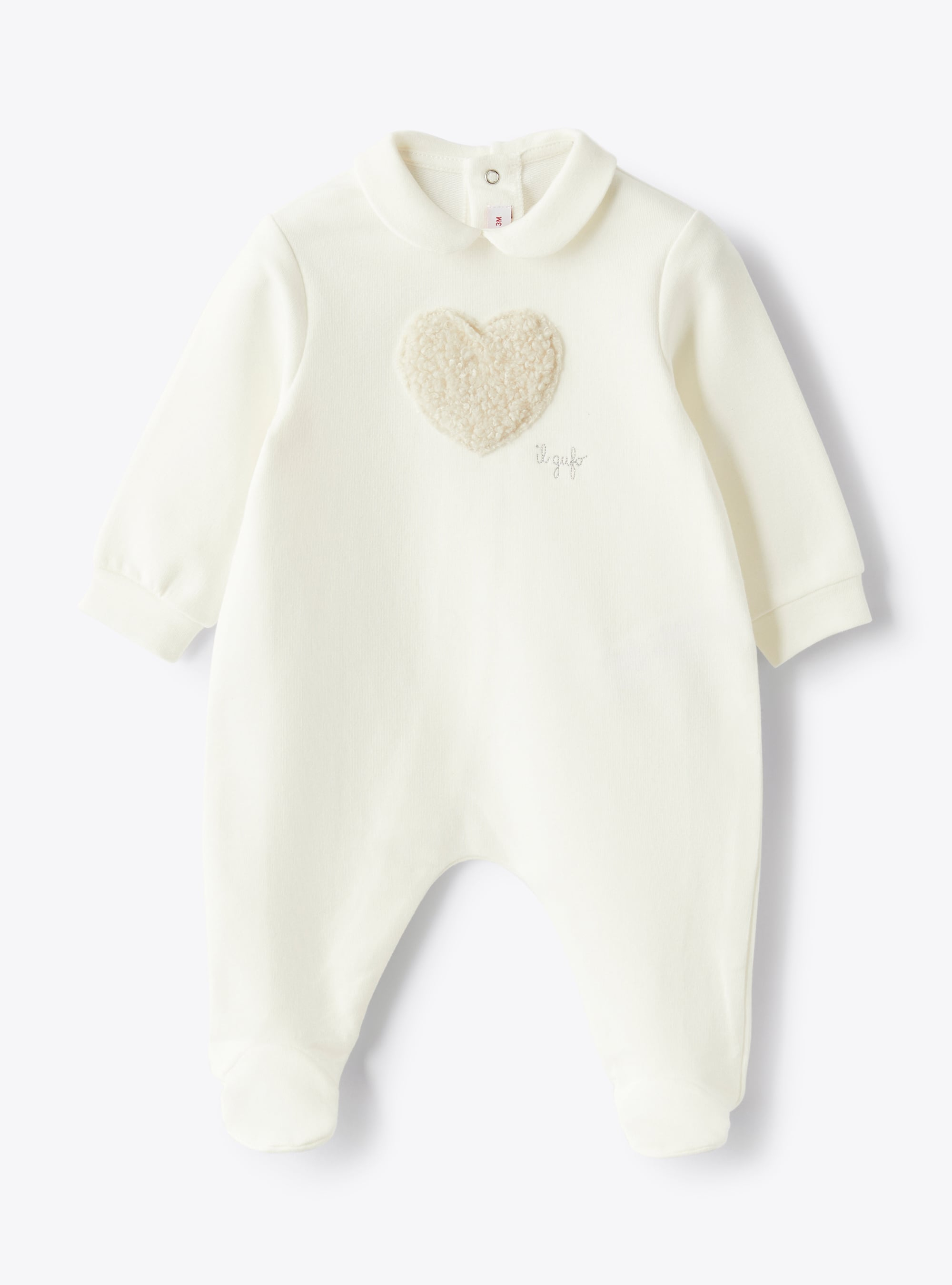Fleece babysuit with beige heart - Babygrows - Il Gufo