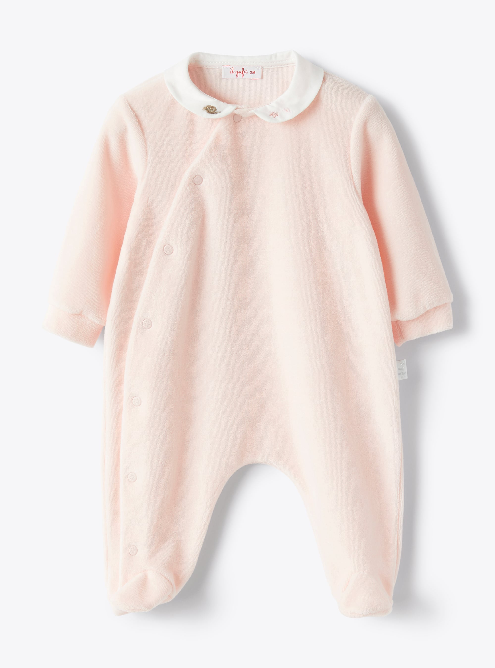 Babysuit in pink chenille with embroidered details - Babygrows - Il Gufo