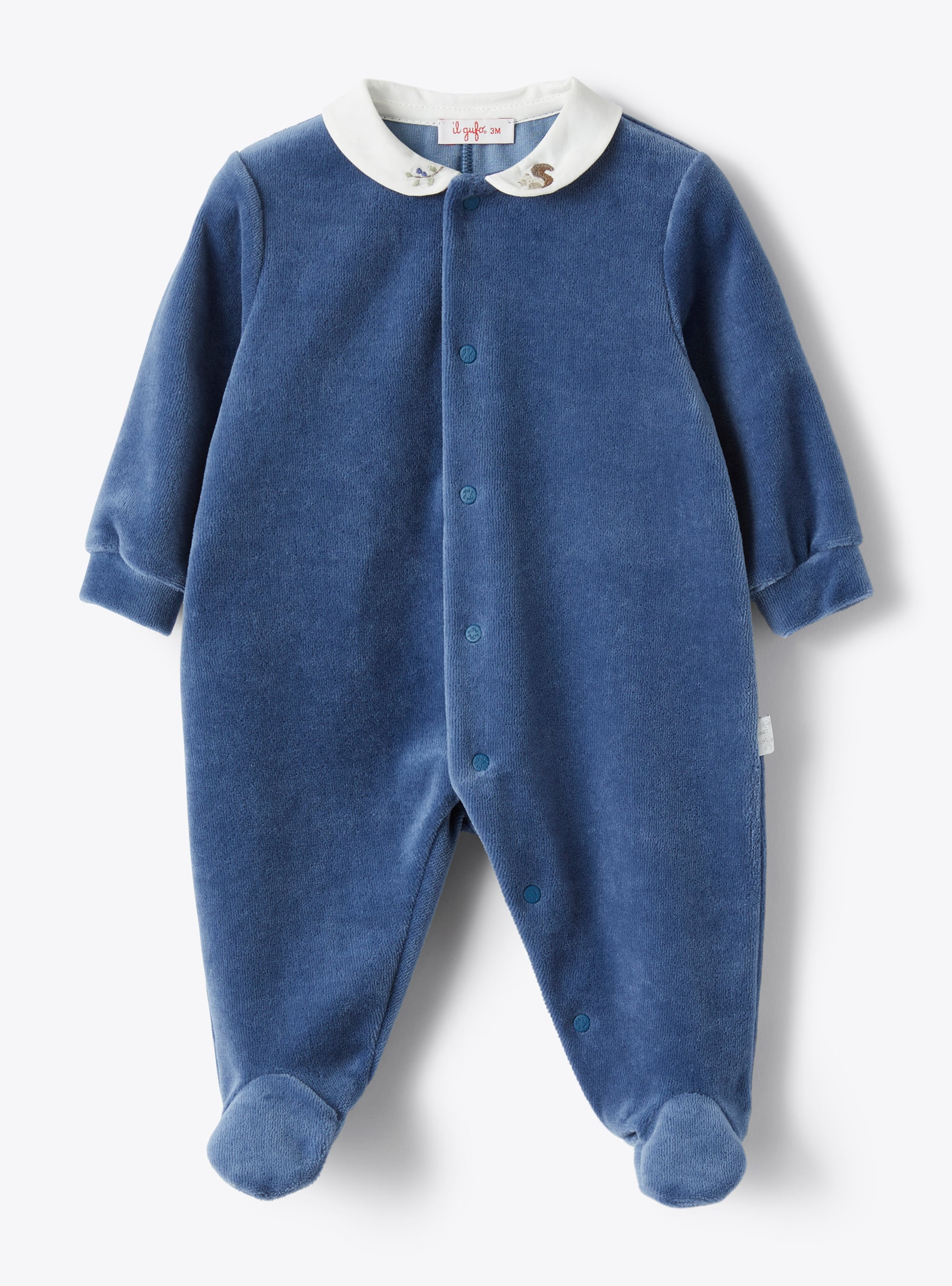 Babysuit in blue chenille - Babygrows - Il Gufo