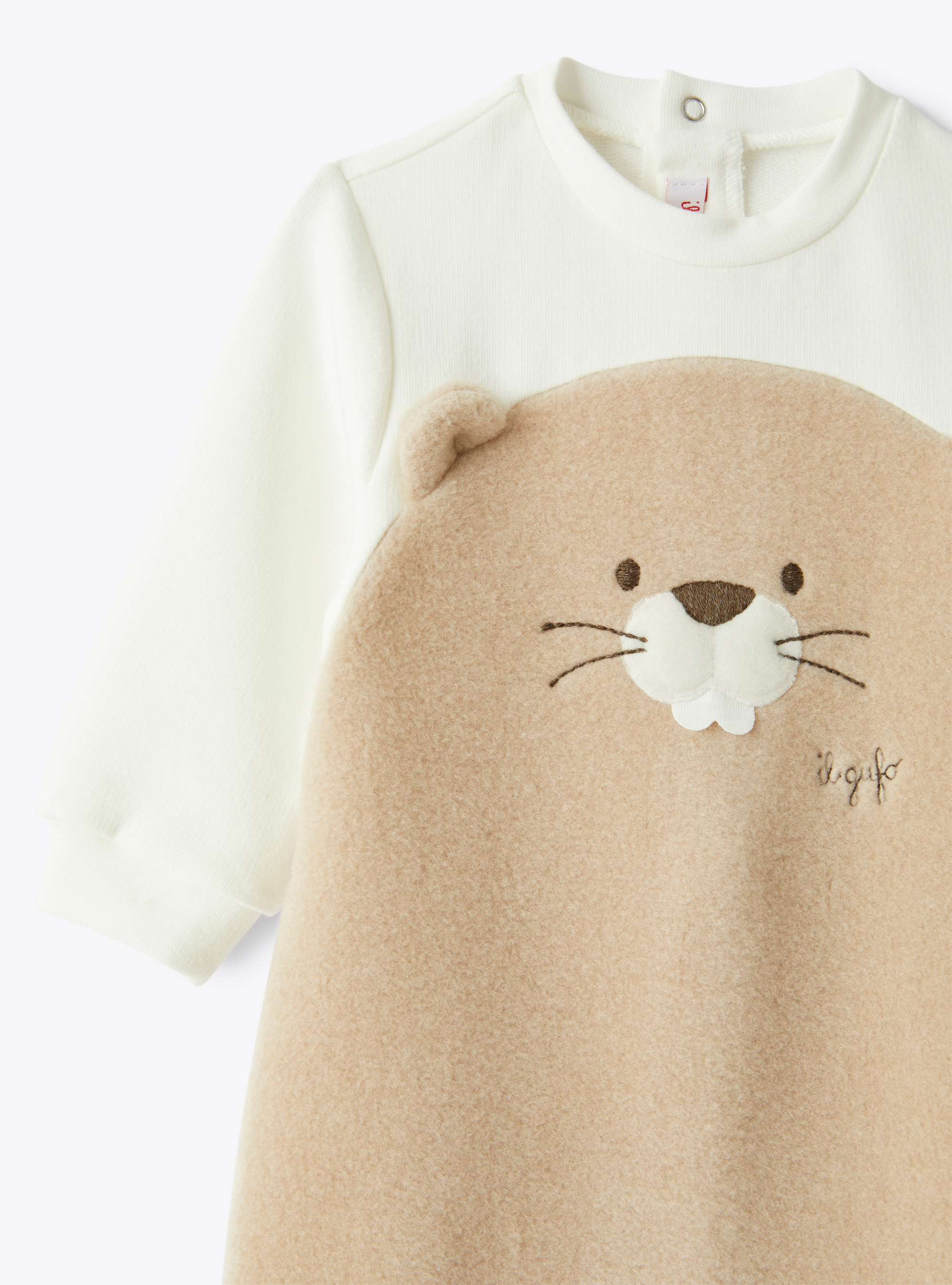 Fleece babysuit with beaver detail - White | Il Gufo