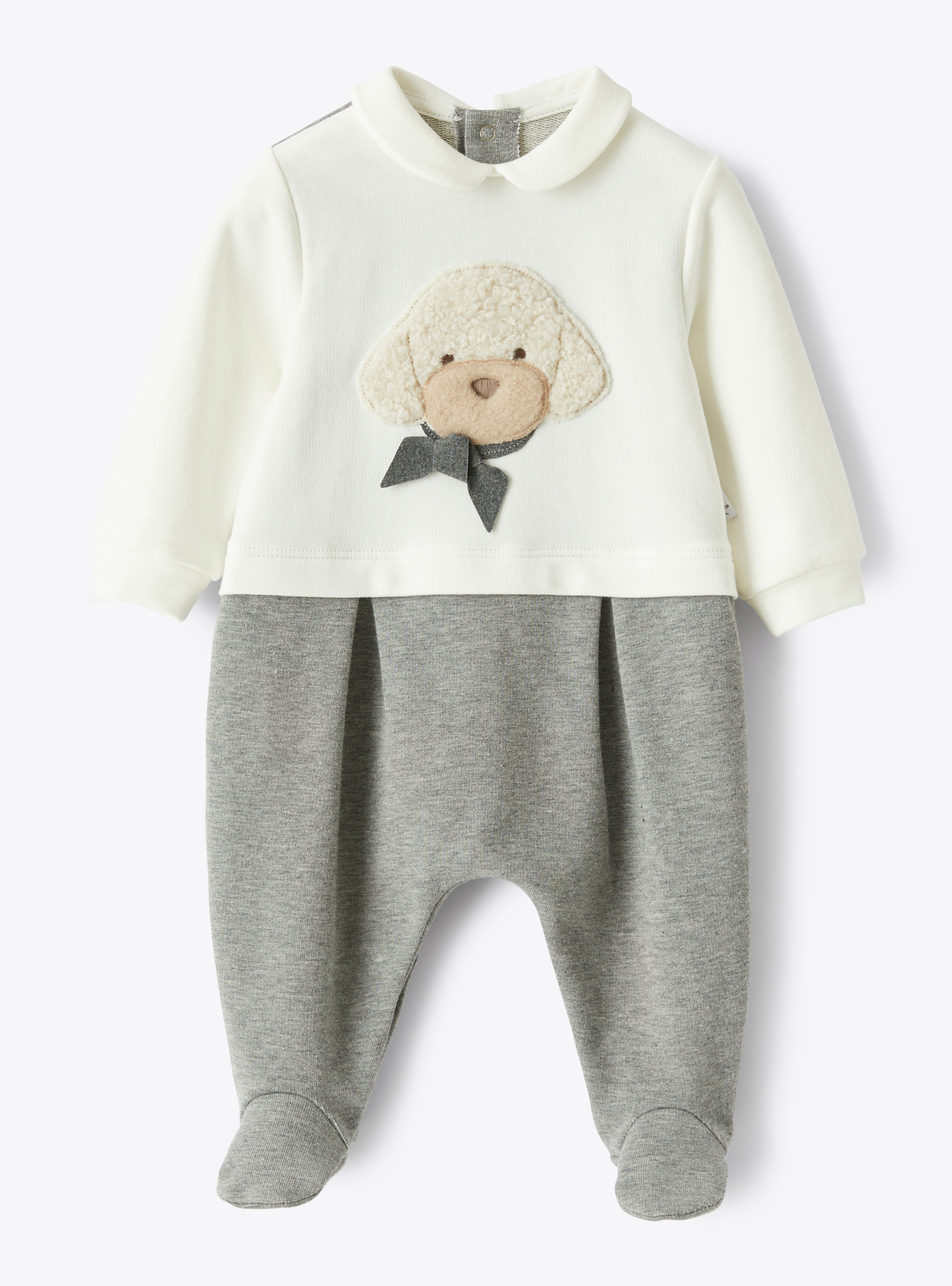 Fleece babysuit with teddy-fur poodle detail - White | Il Gufo