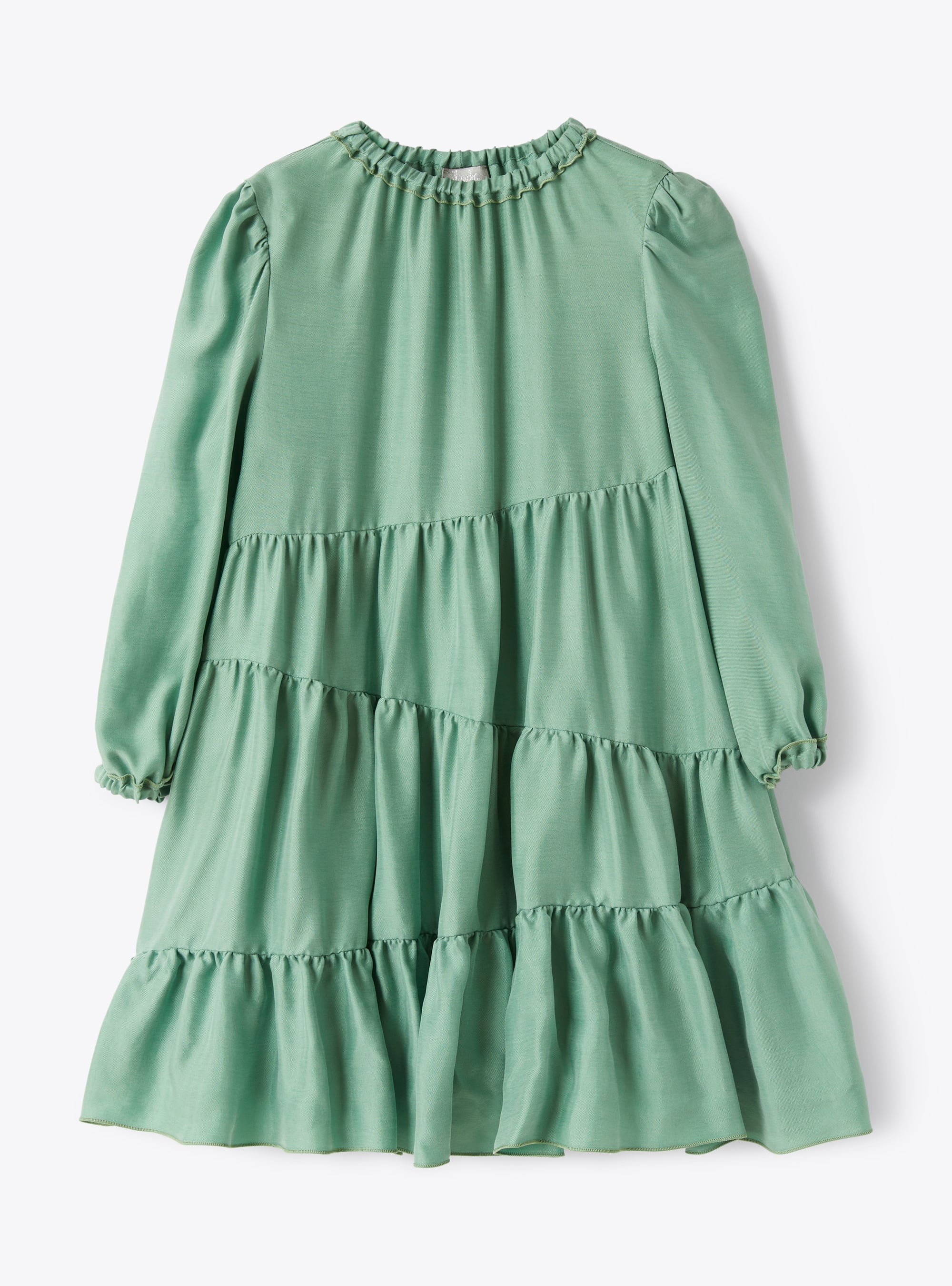 Tiered dress in green cupro - Green | Il Gufo